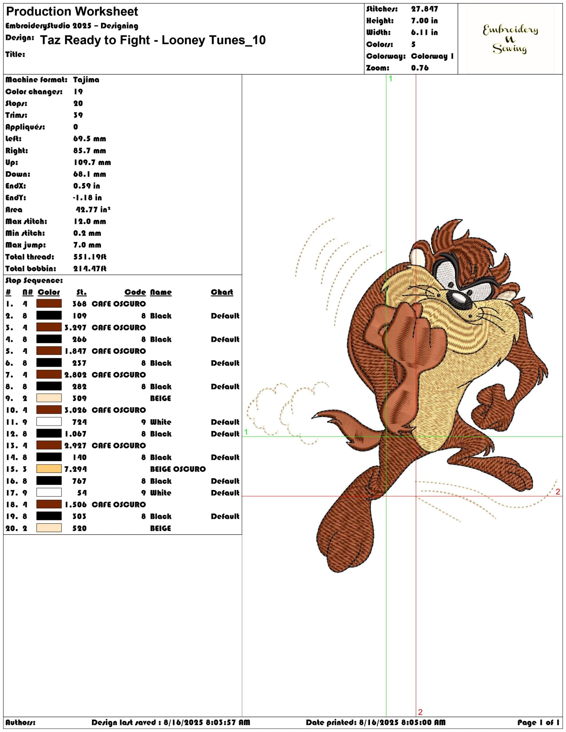 Taz Ready to Fight - Looney Tunes-Elegant embroidery design file - instant download — view 3