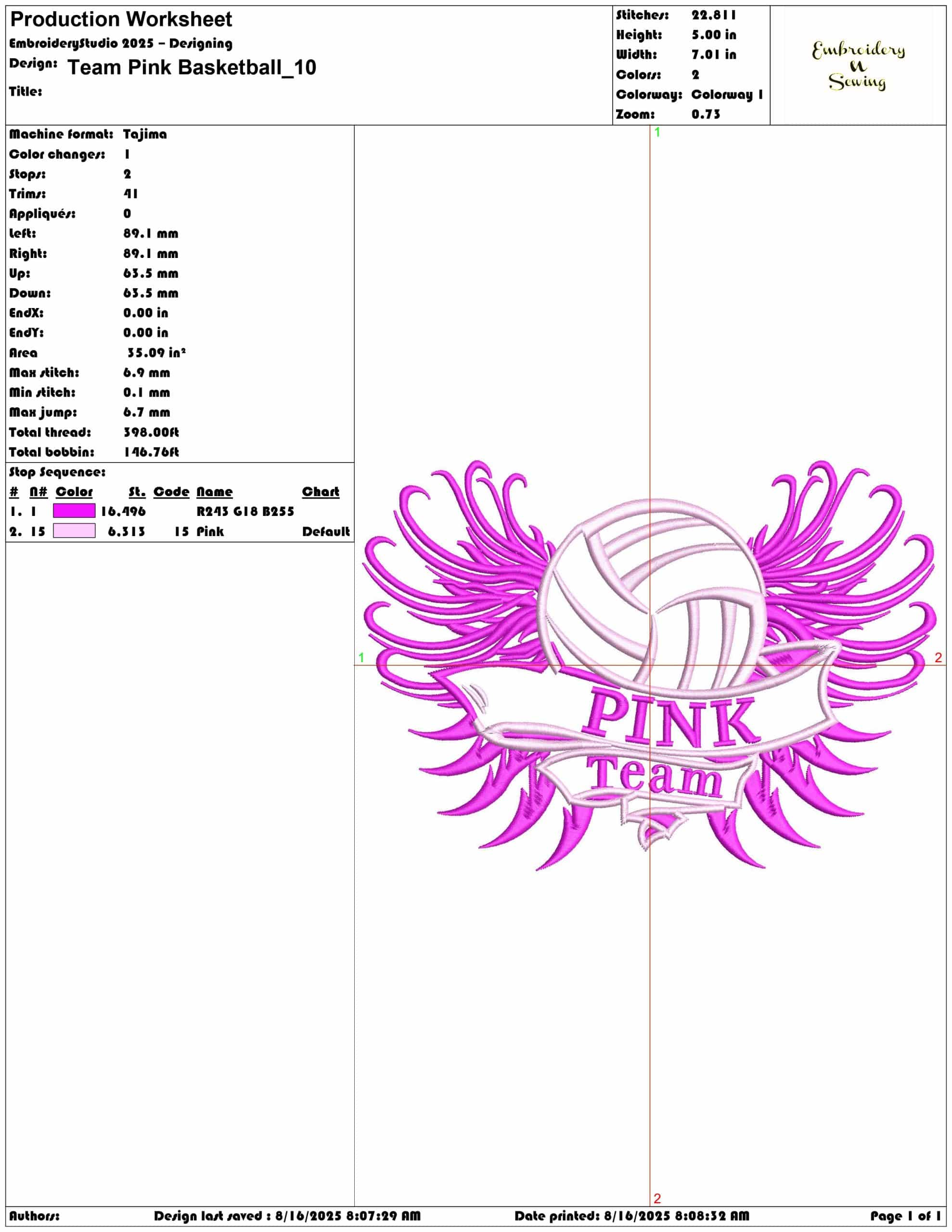 Team Pink Basketball-Elegant embroidery design file - instant download — view 3