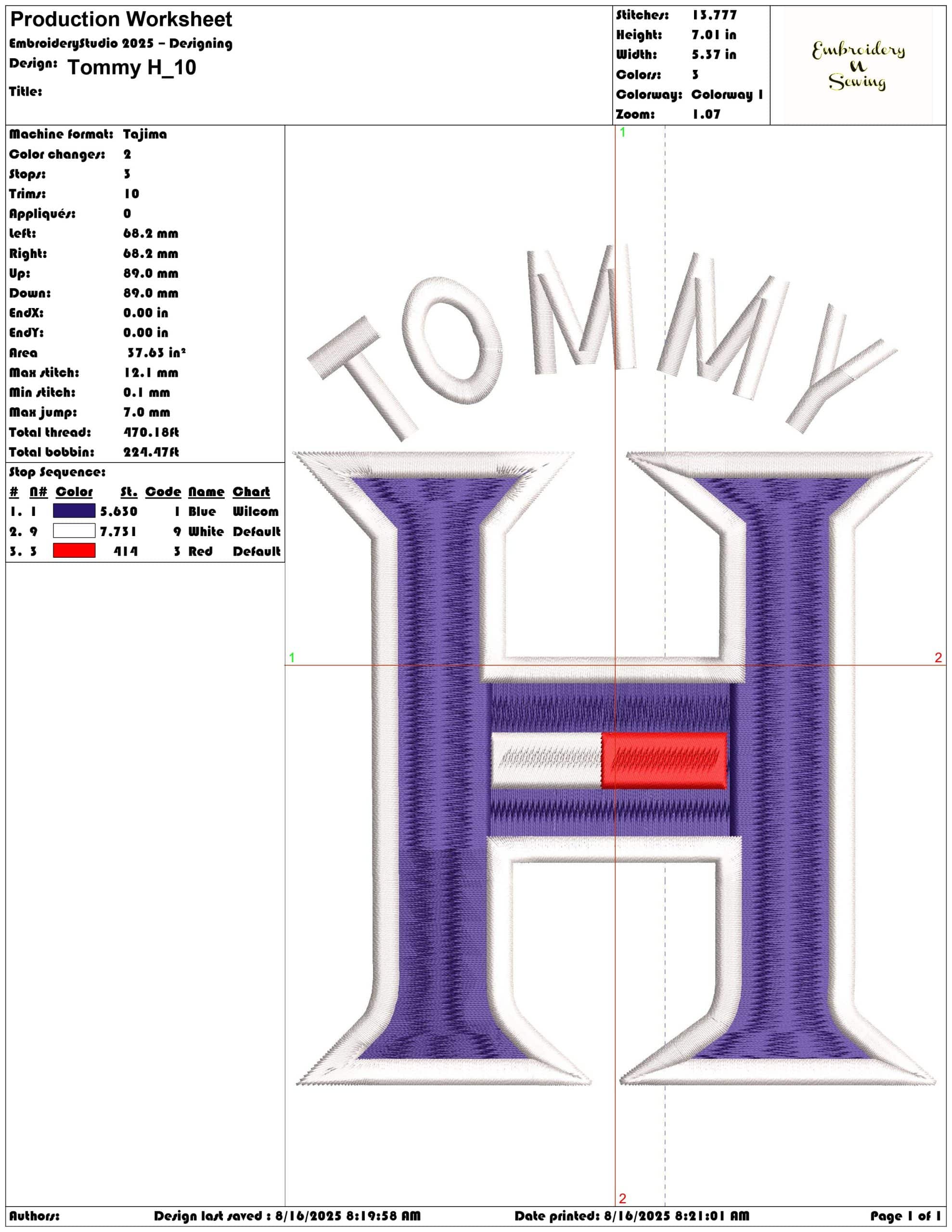 Tommy H-Elegant embroidery design file - instant download — view 3