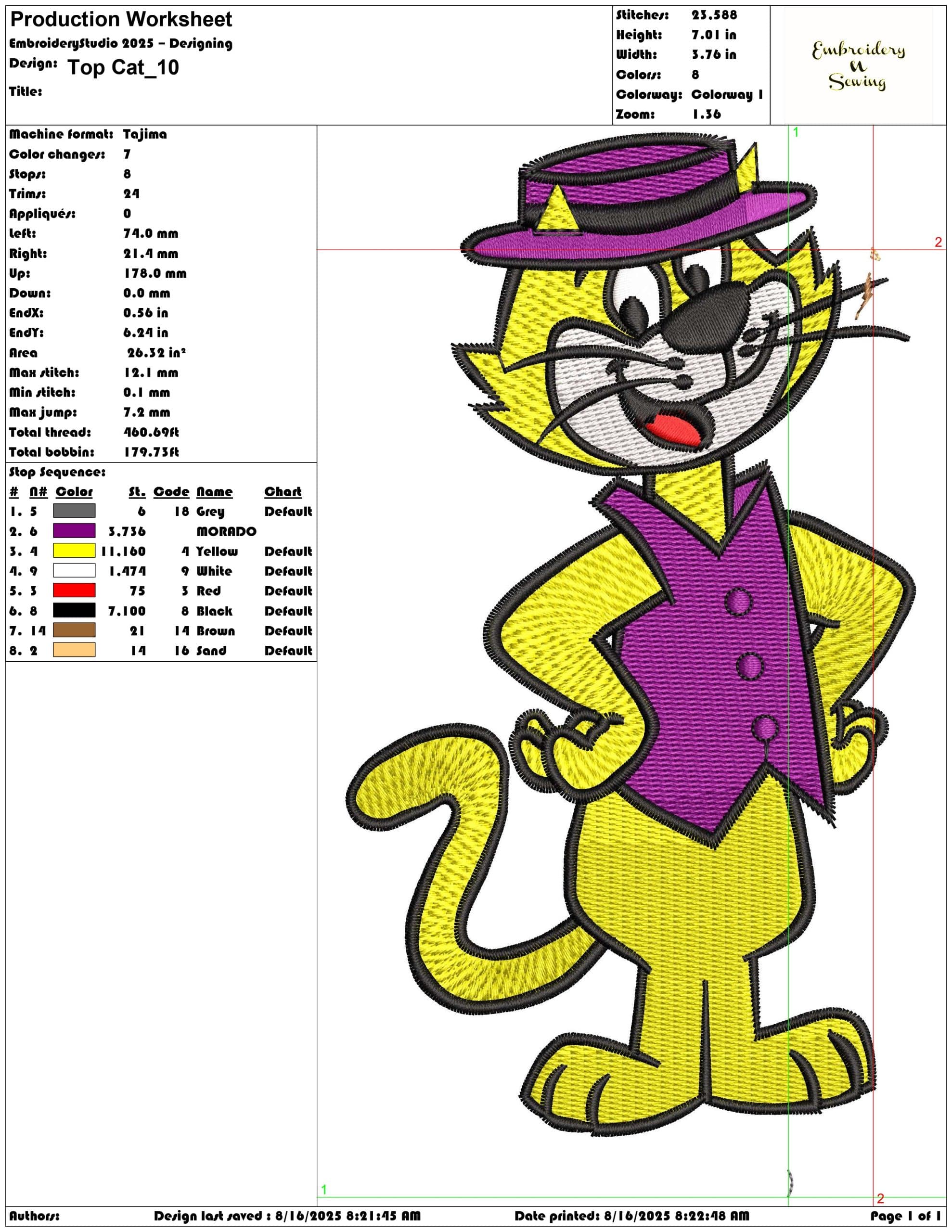 Top Cat-Elegant embroidery design file - instant download — view 3