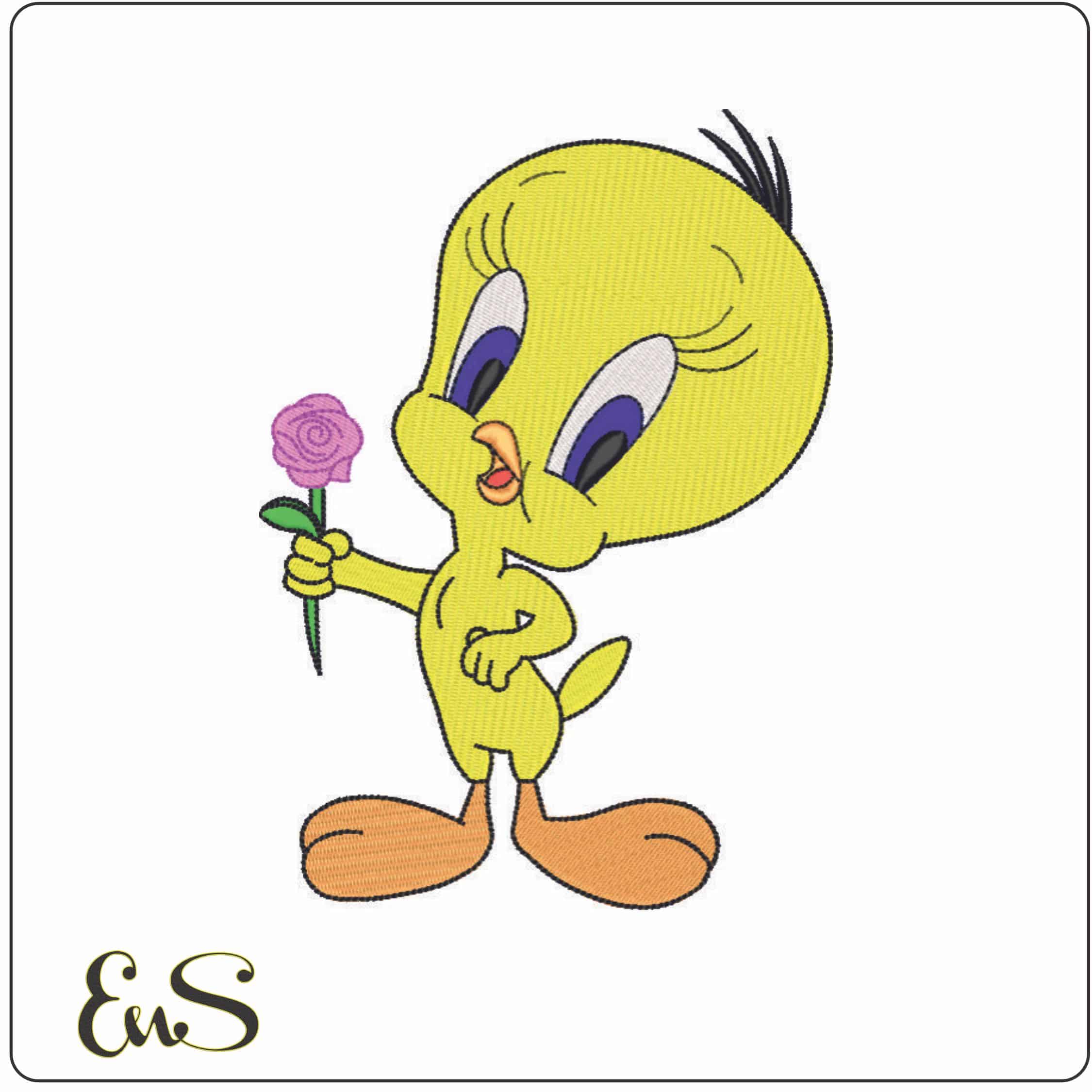 Tweety with Flower-Elegant embroidery design file - instant download