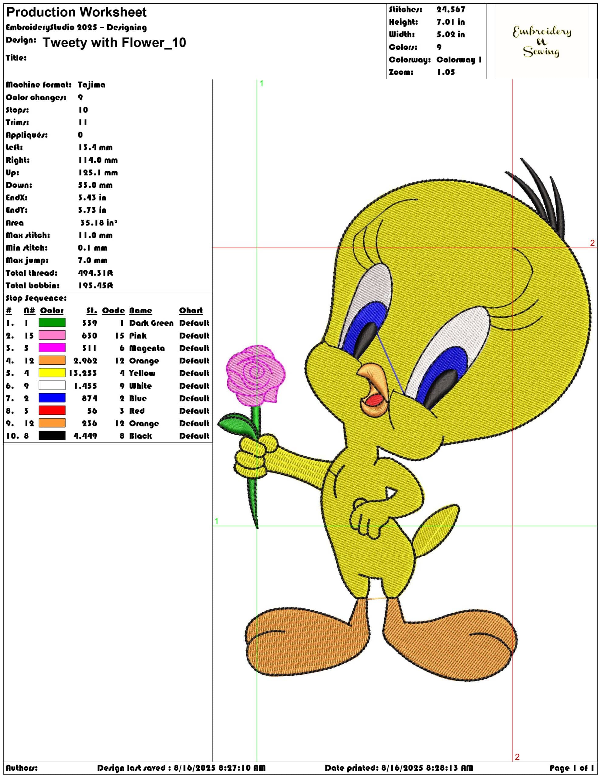 Tweety with Flower-Elegant embroidery design file - instant download — view 3