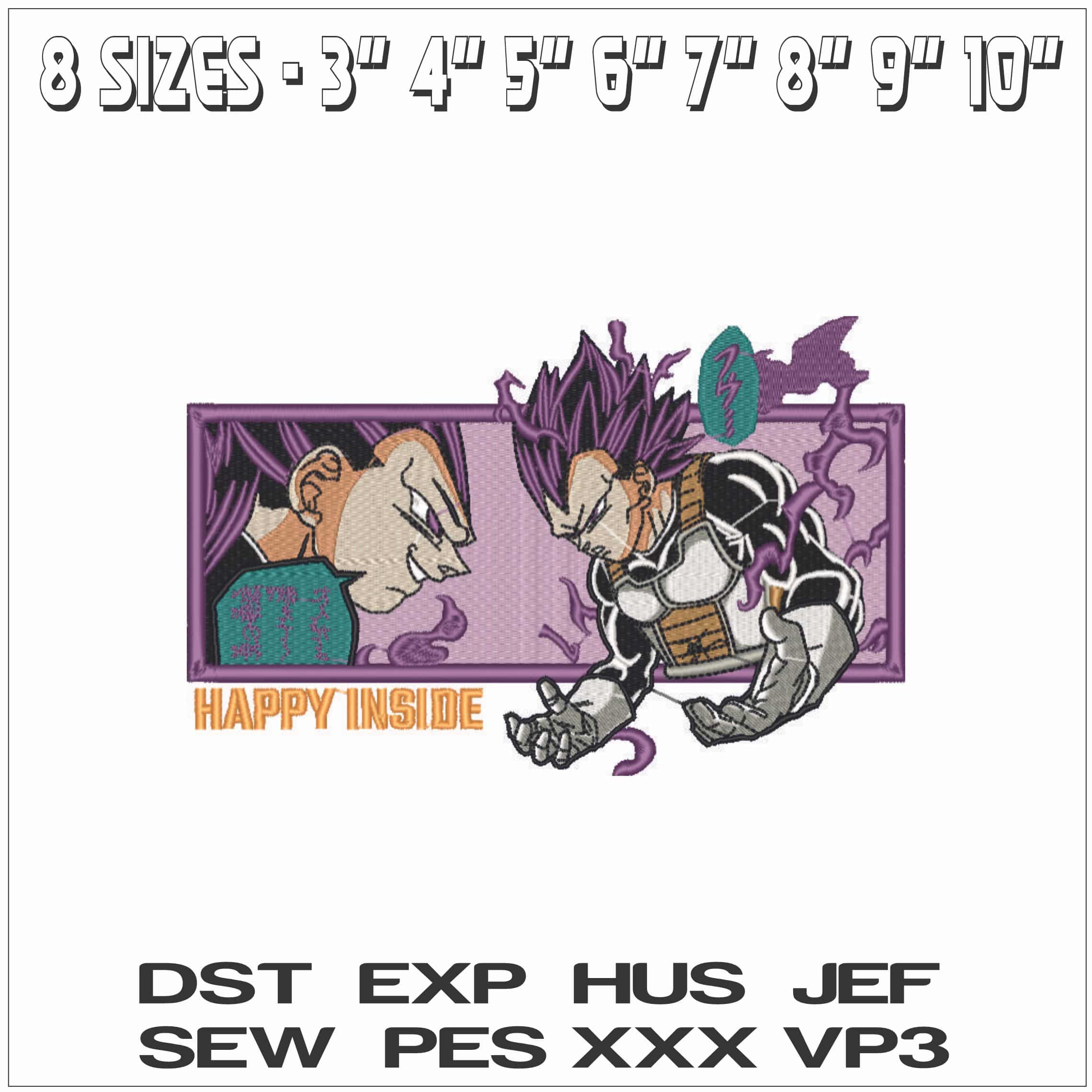 VEGETA HAPPY INSIDE-Elegant embroidery design file - instant download — view 2