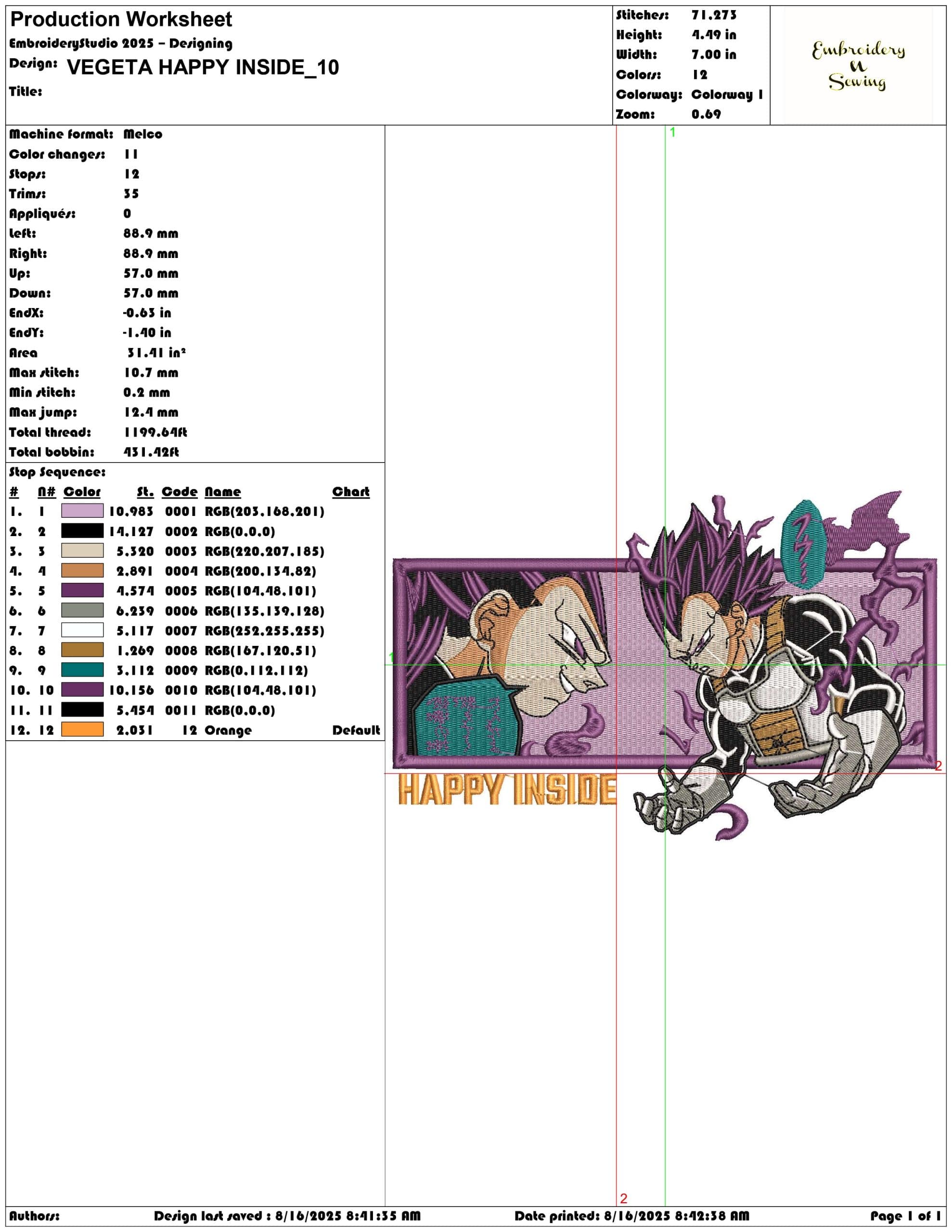 VEGETA HAPPY INSIDE-Elegant embroidery design file - instant download — view 3