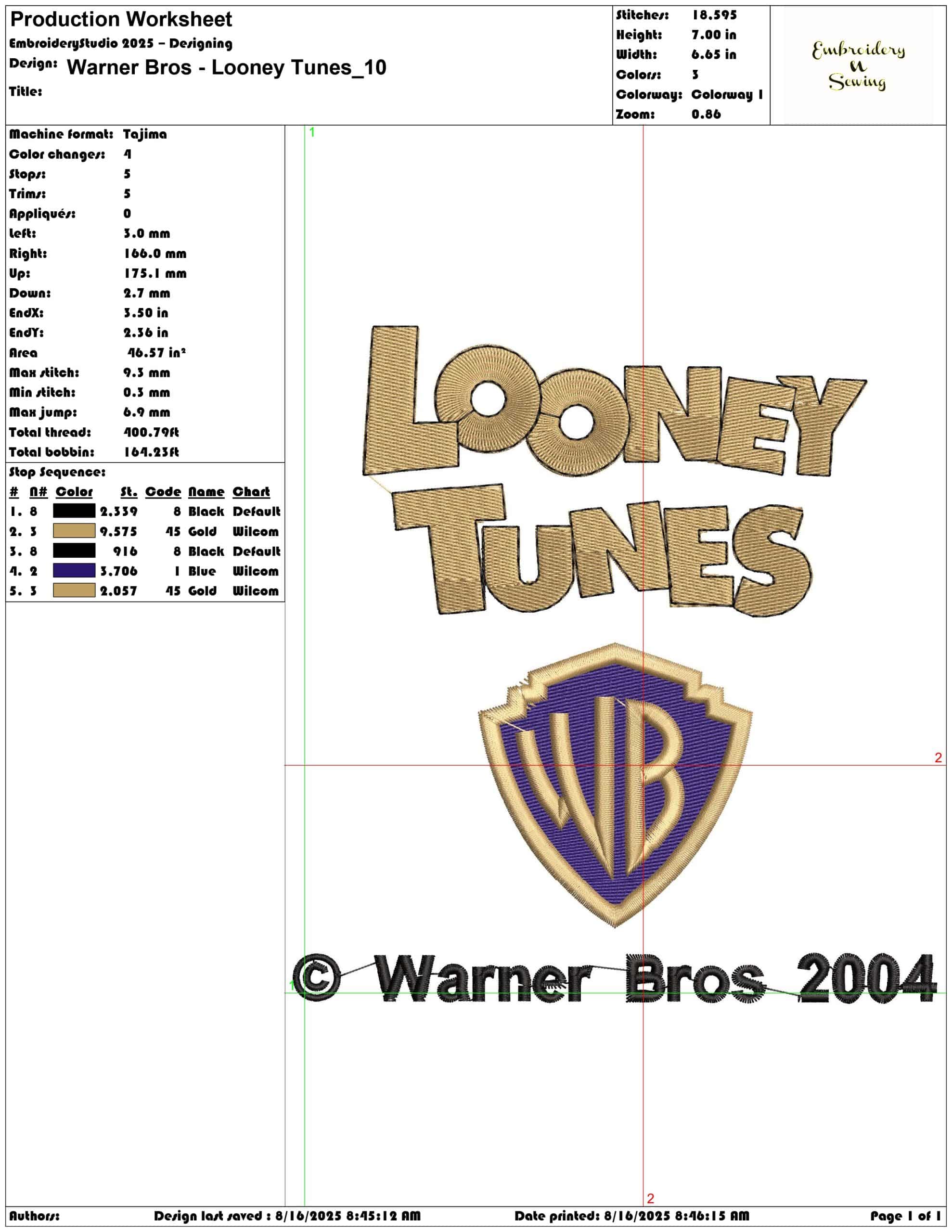 Warner Bros - Looney Tunes-Elegant embroidery design file - instant download — view 3