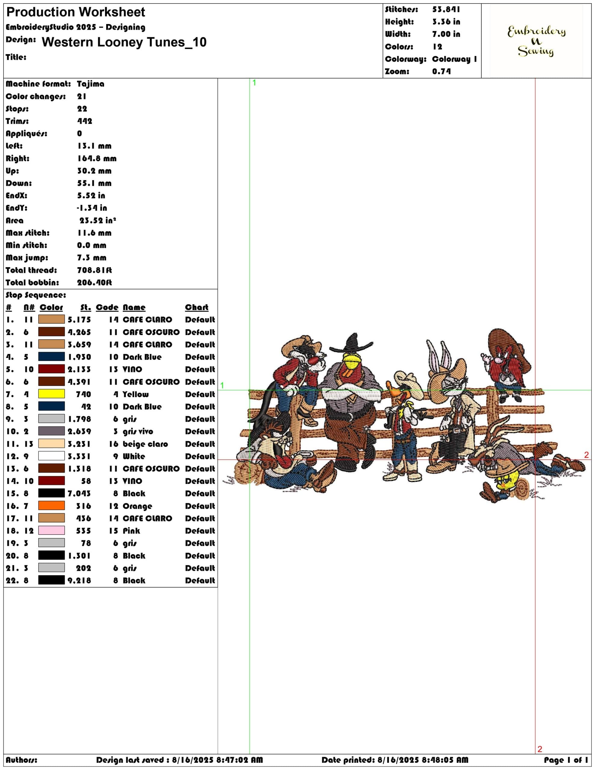 Western Looney Tunes-Elegant embroidery design file - instant download — view 3