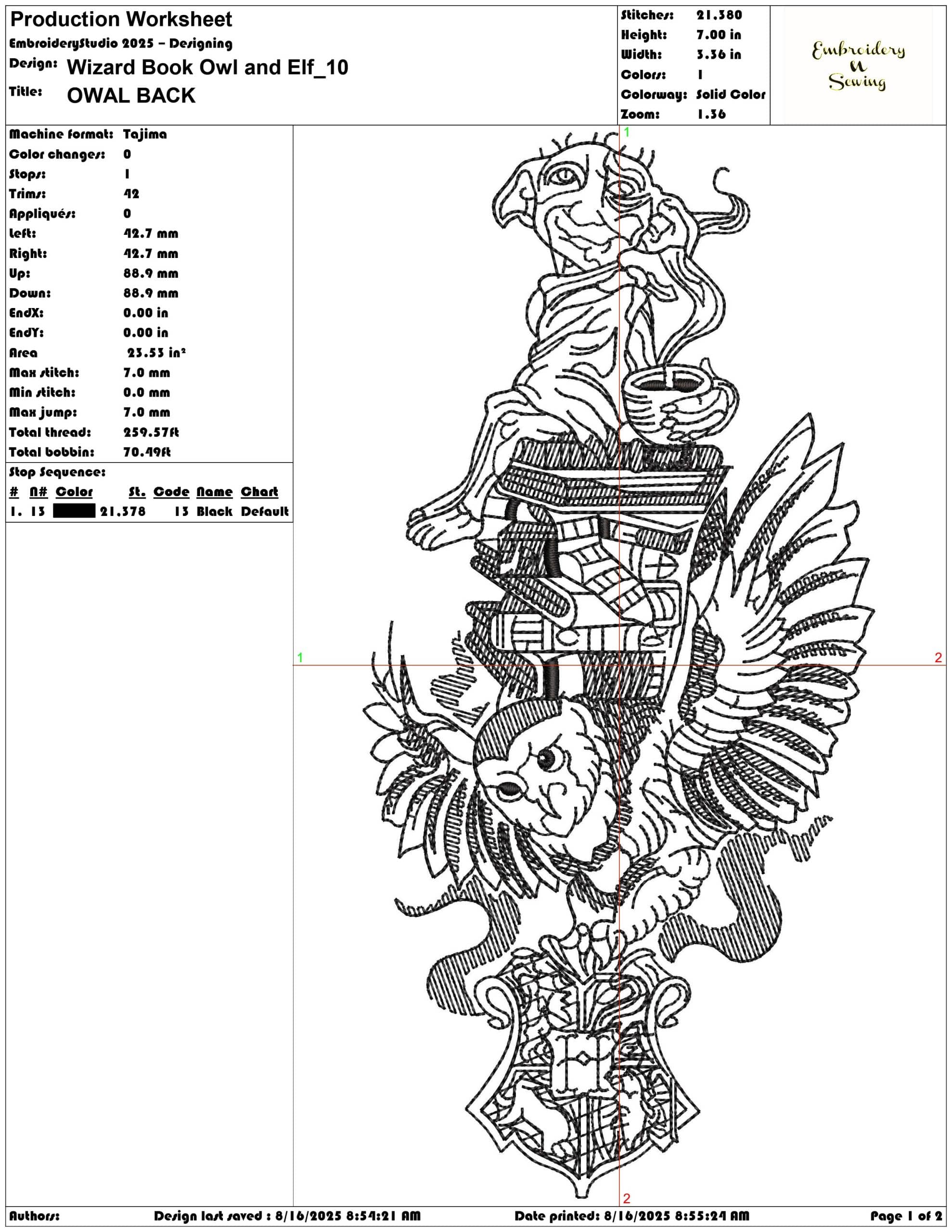Wizard Book Owl and Elf-Elegant embroidery design file - instant download — view 3