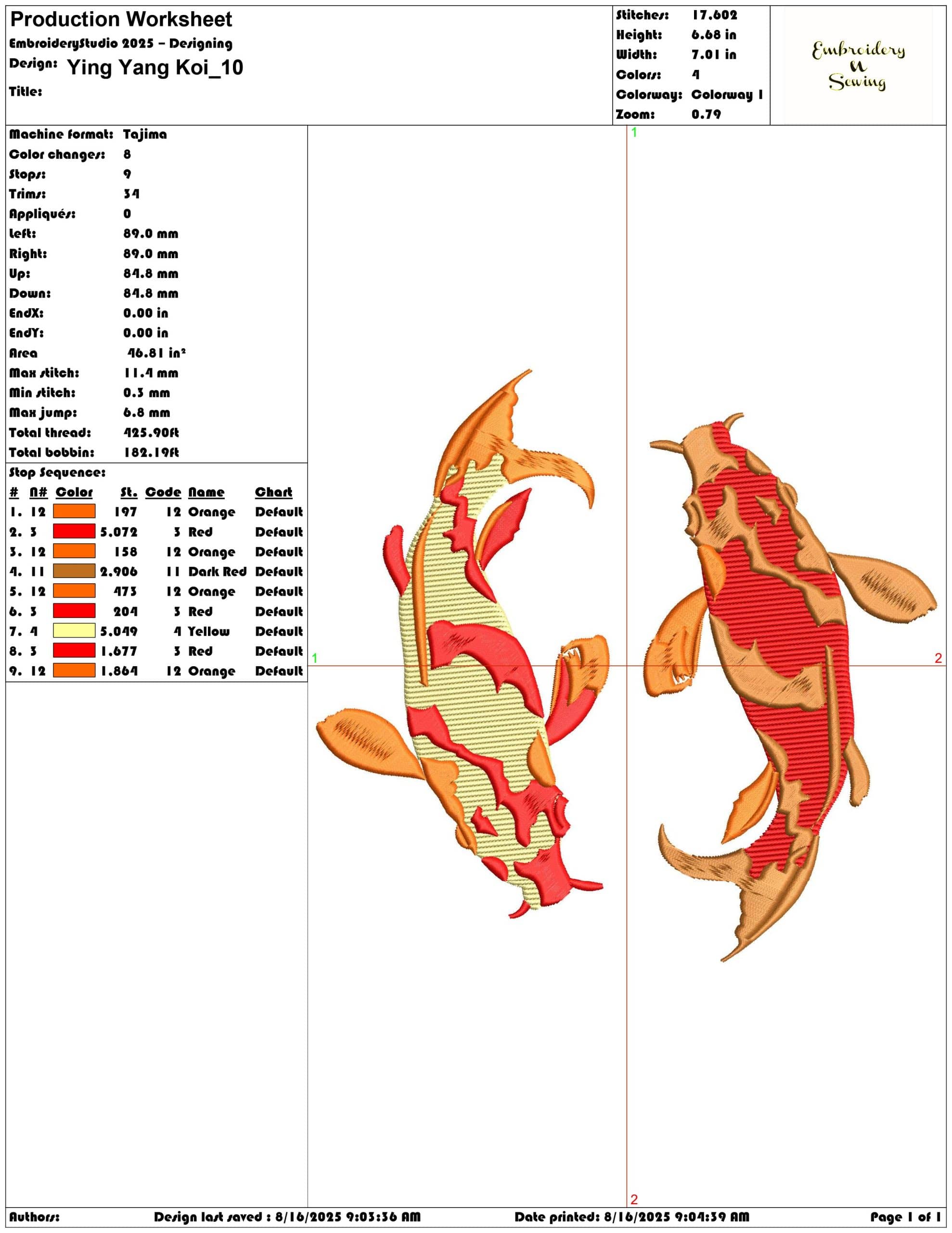 Ying Yang Koi-Elegant embroidery design file - instant download — view 3