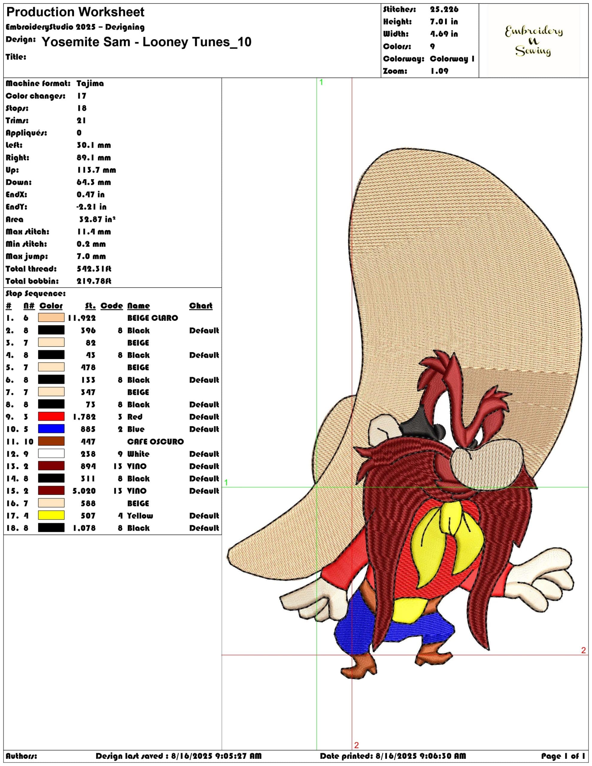 Yosemite Sam - Looney Tunes-Elegant embroidery design file - instant download — view 3