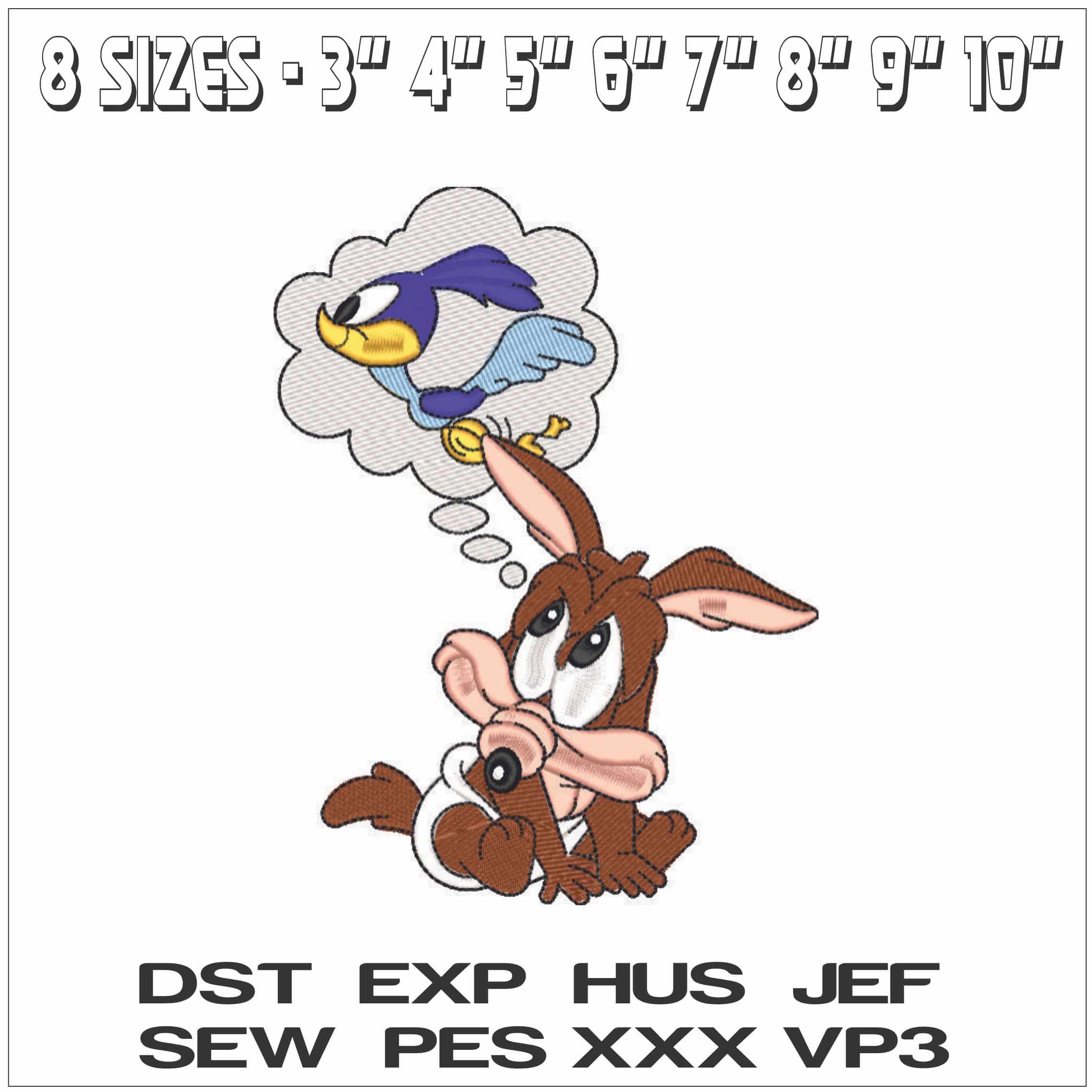 Young Coyote and Road runner-Elegant embroidery design file - instant download — view 2