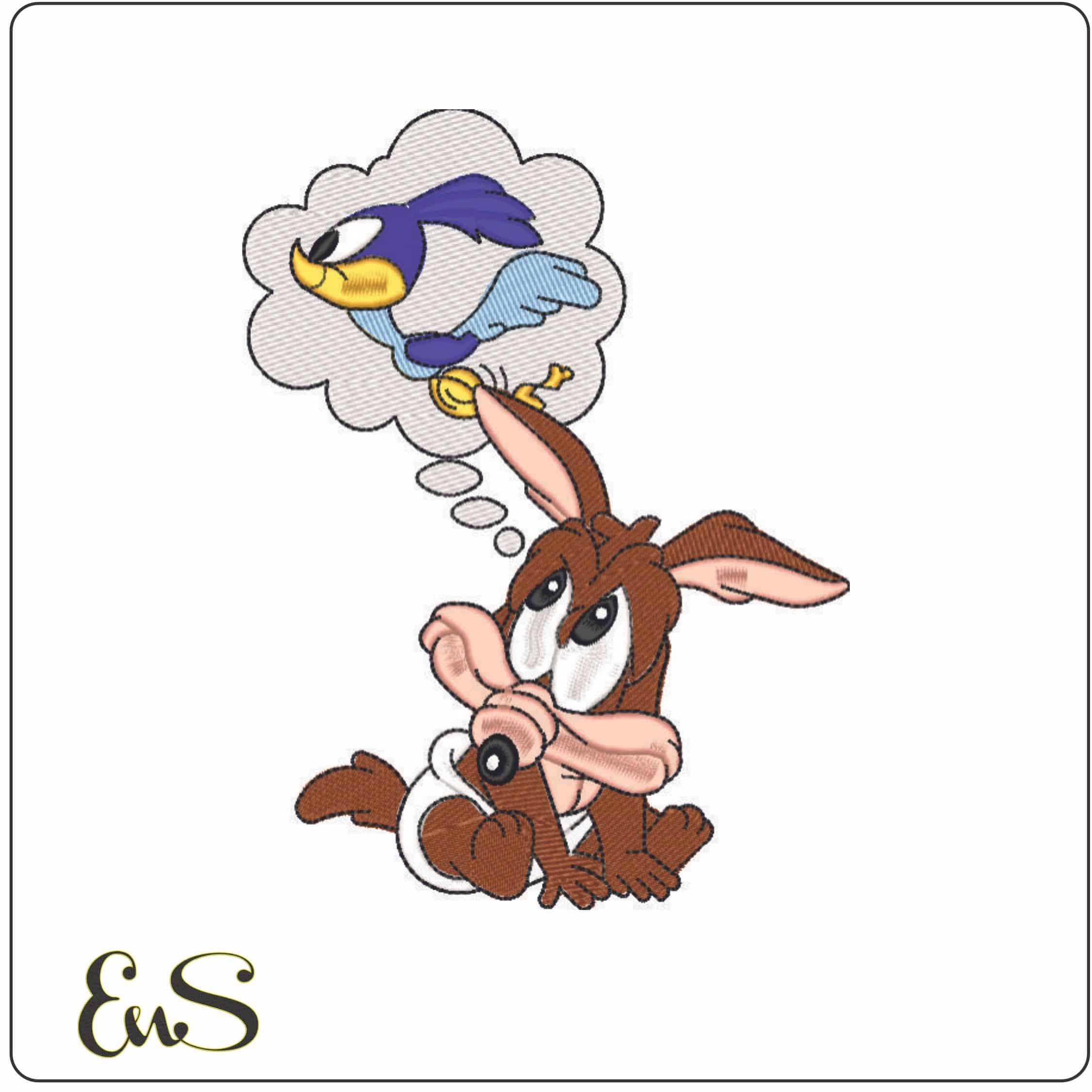 Young Coyote and Road runner-Elegant embroidery design file - instant download