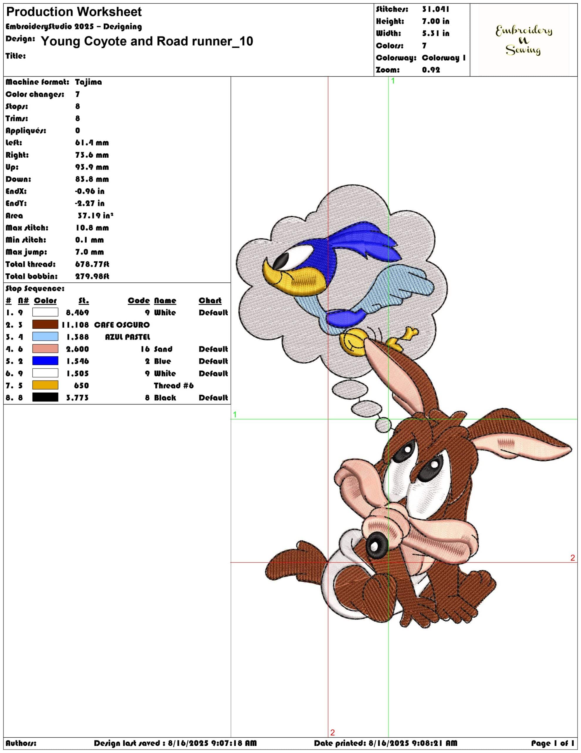 Young Coyote and Road runner-Elegant embroidery design file - instant download — view 3