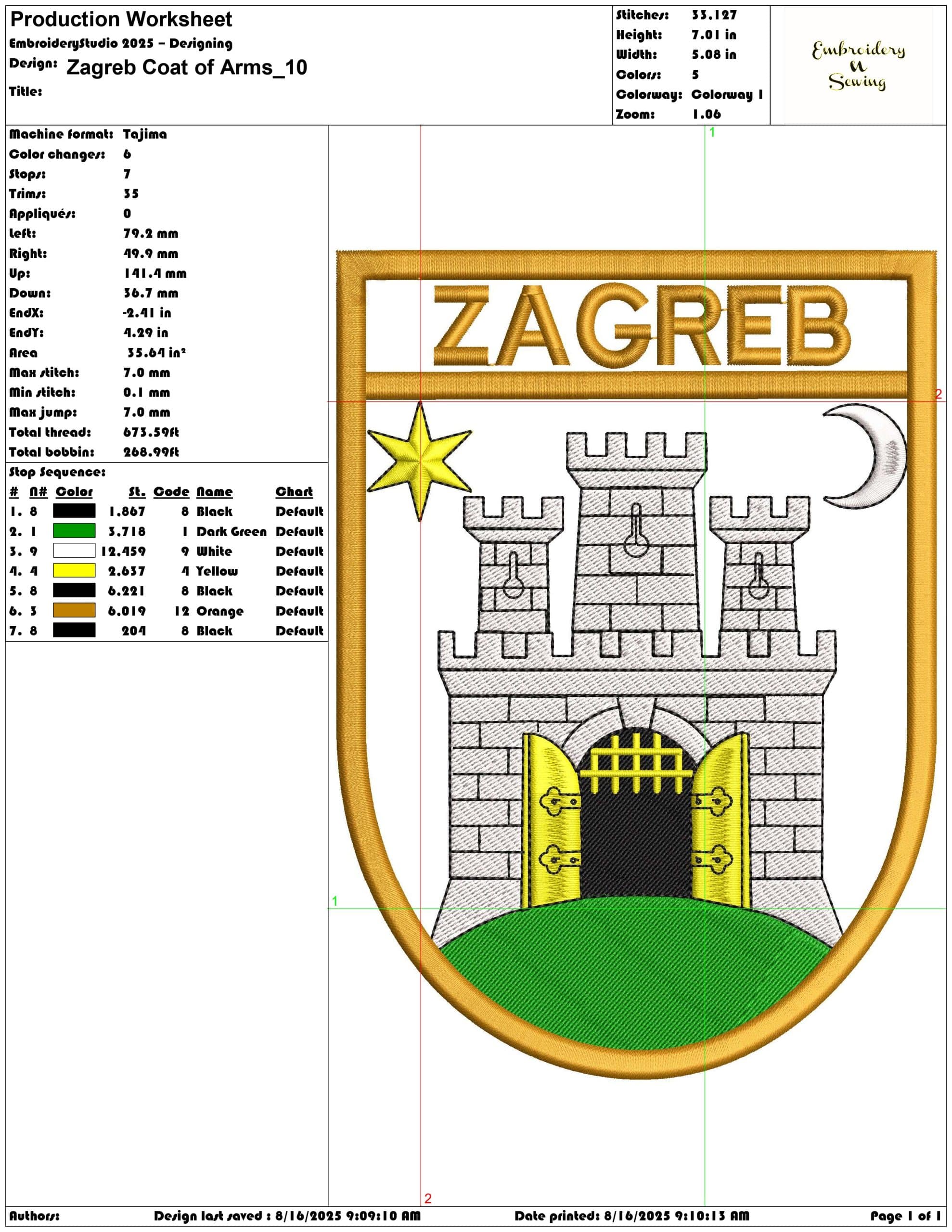 Zagreb Coat of Arms-Elegant embroidery design file - instant download — view 3