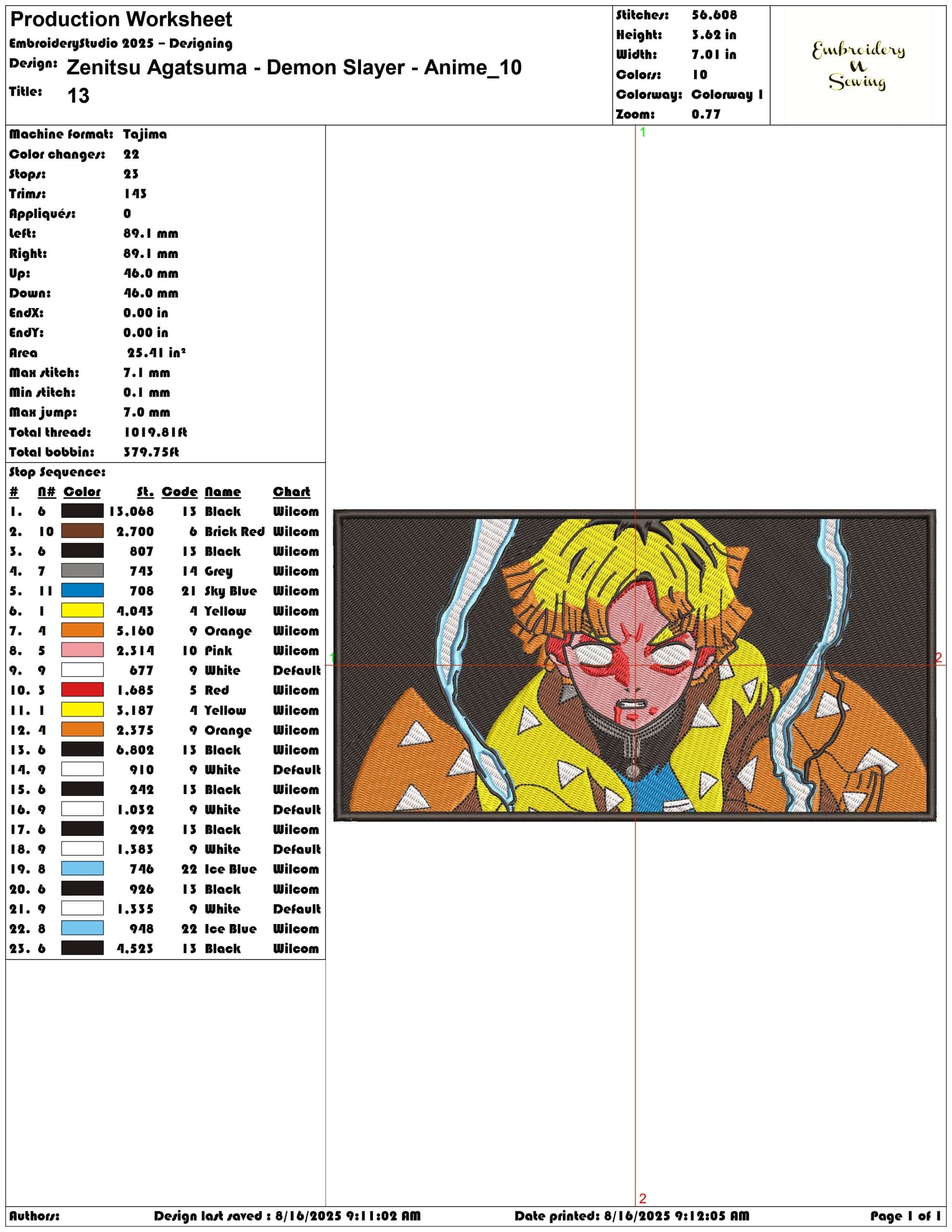 Zenitsu Agatsuma - Demon Slayer - Anime-Elegant embroidery design file - instant download — view 3