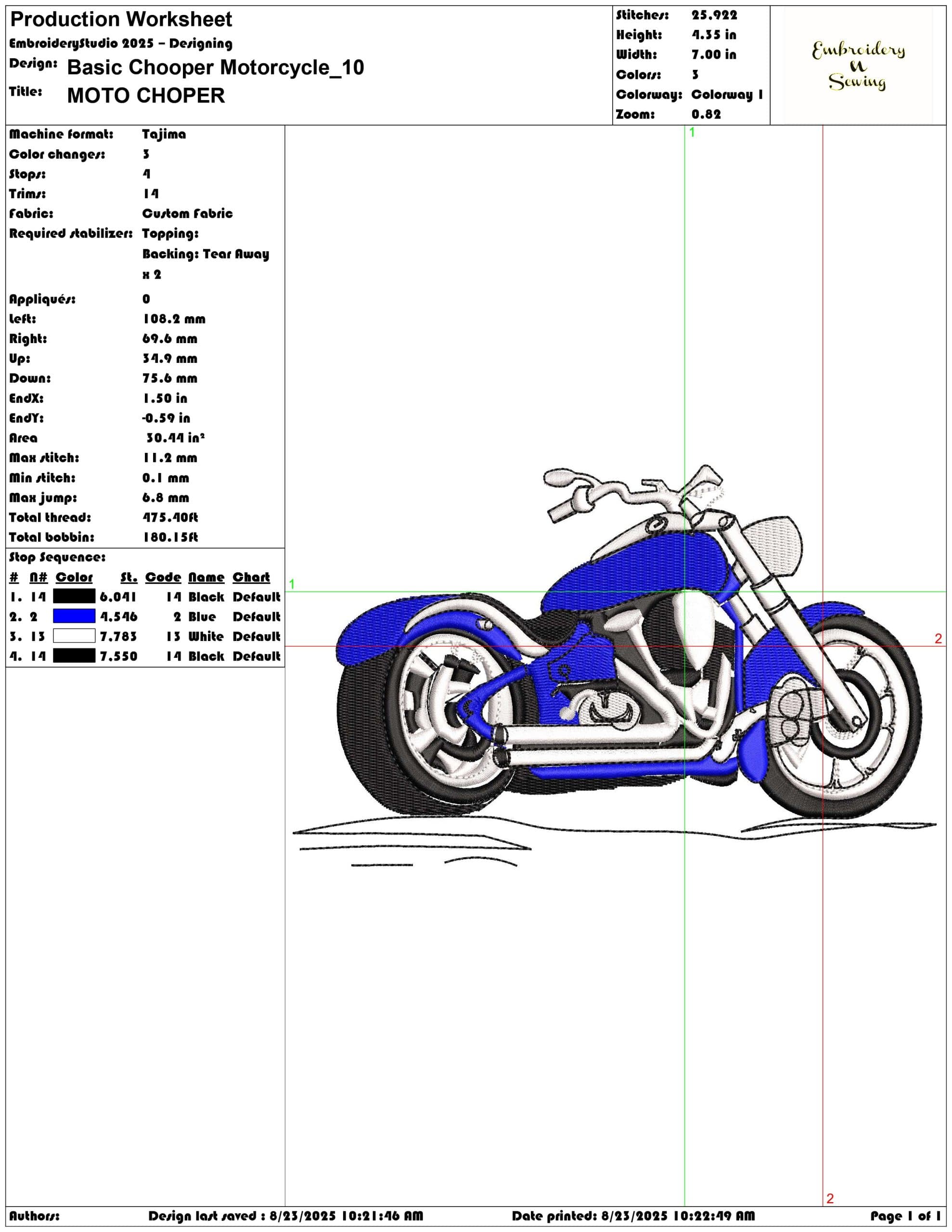 Basic Chooper Motorcycle-Elegant embroidery design file - instant download — view 3