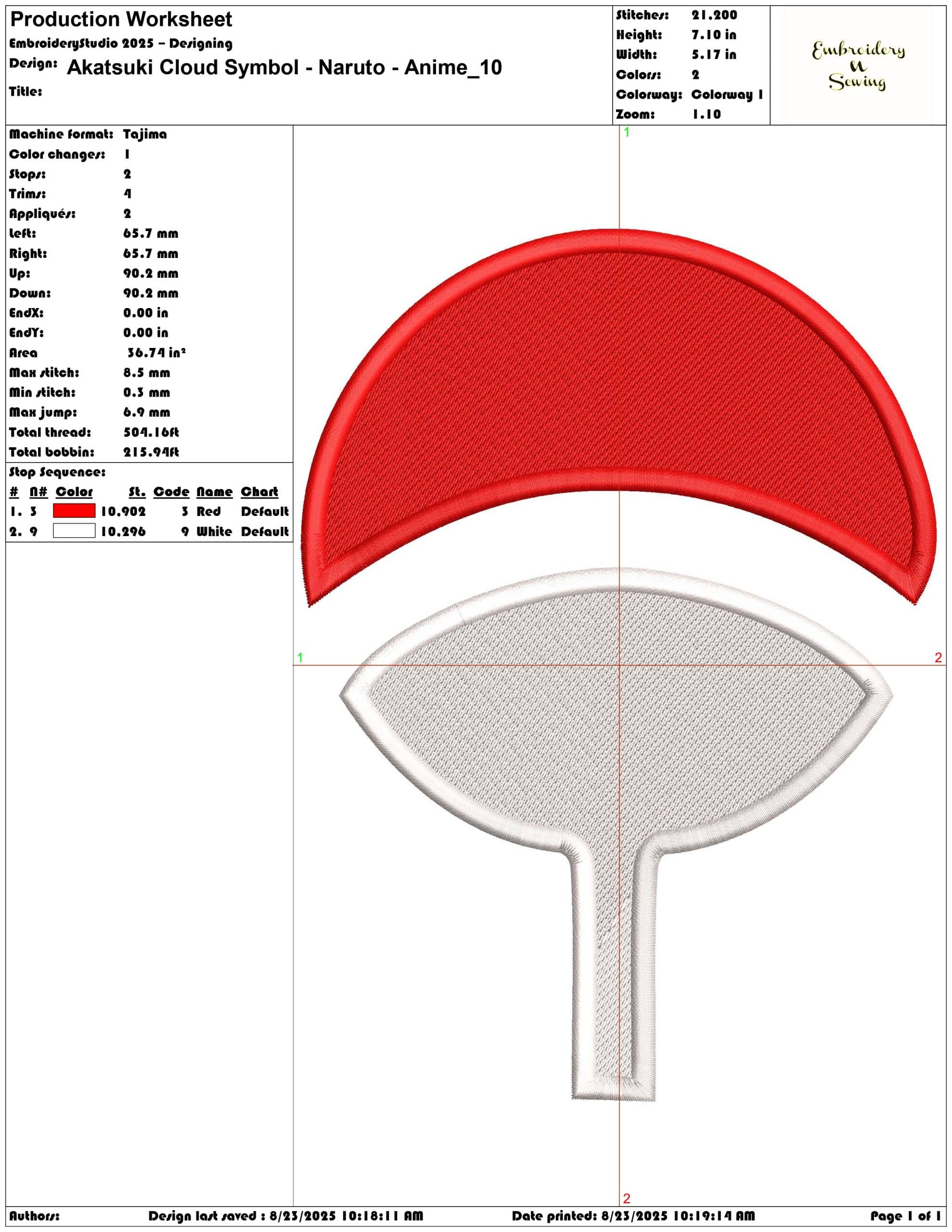 Akatsuki Cloud Symbol - Naruto - Anime-Elegant embroidery design file - instant download — view 3