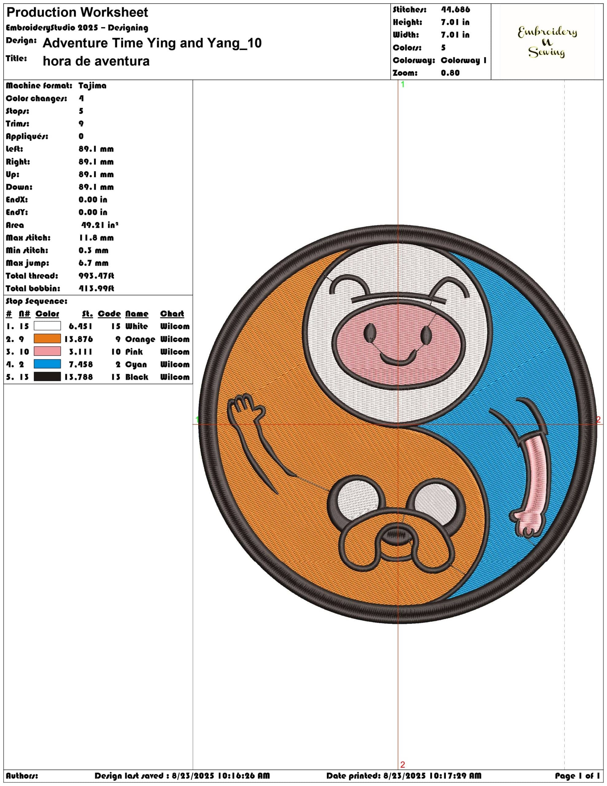 Adventure Time Ying and Yang-Elegant embroidery design file - instant download — view 3
