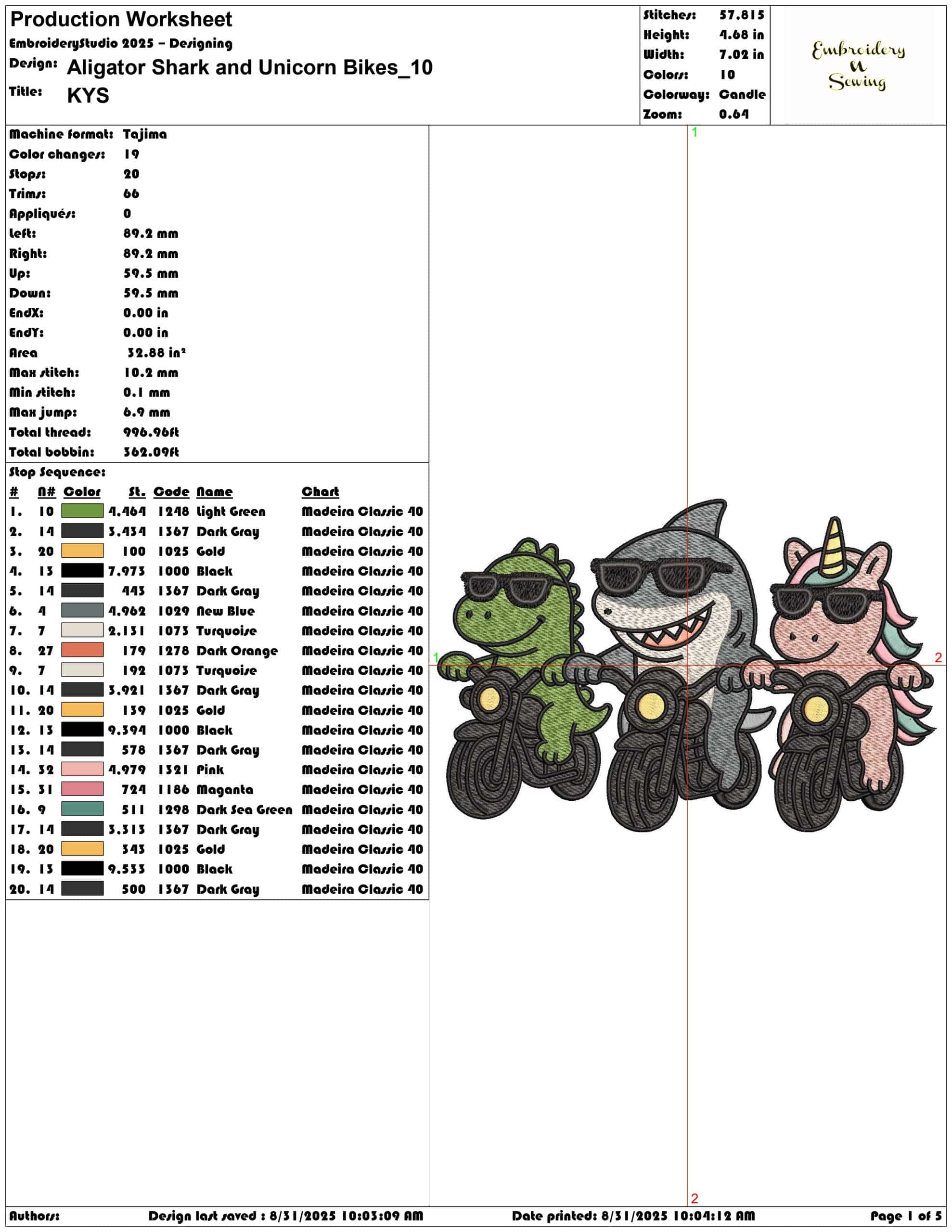 Aligator Shark and Unicorn Bikes-Elegant embroidery design file - instant download — view 3