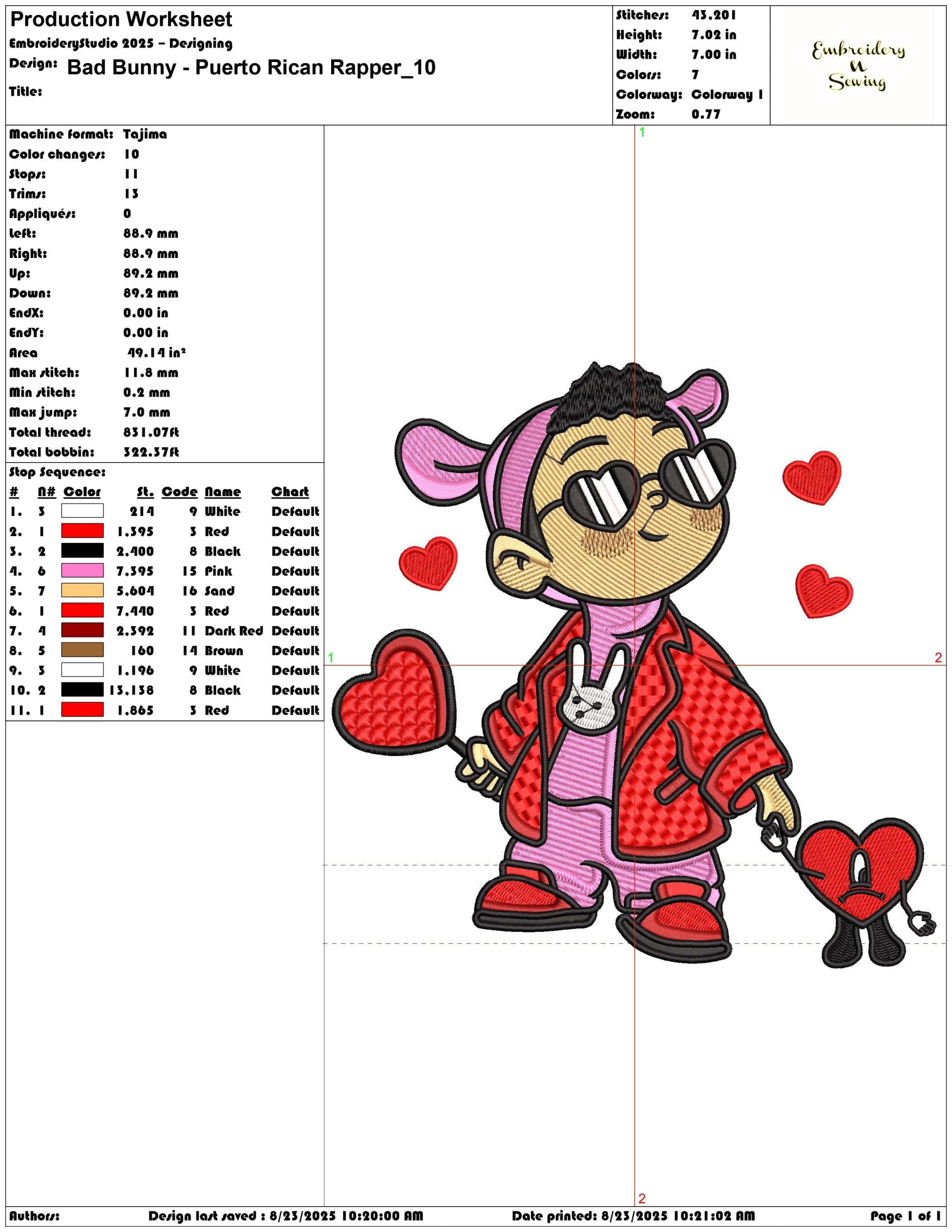 Bad Bunny - Puerto Rican Rapper-Elegant embroidery design file - instant download — view 3