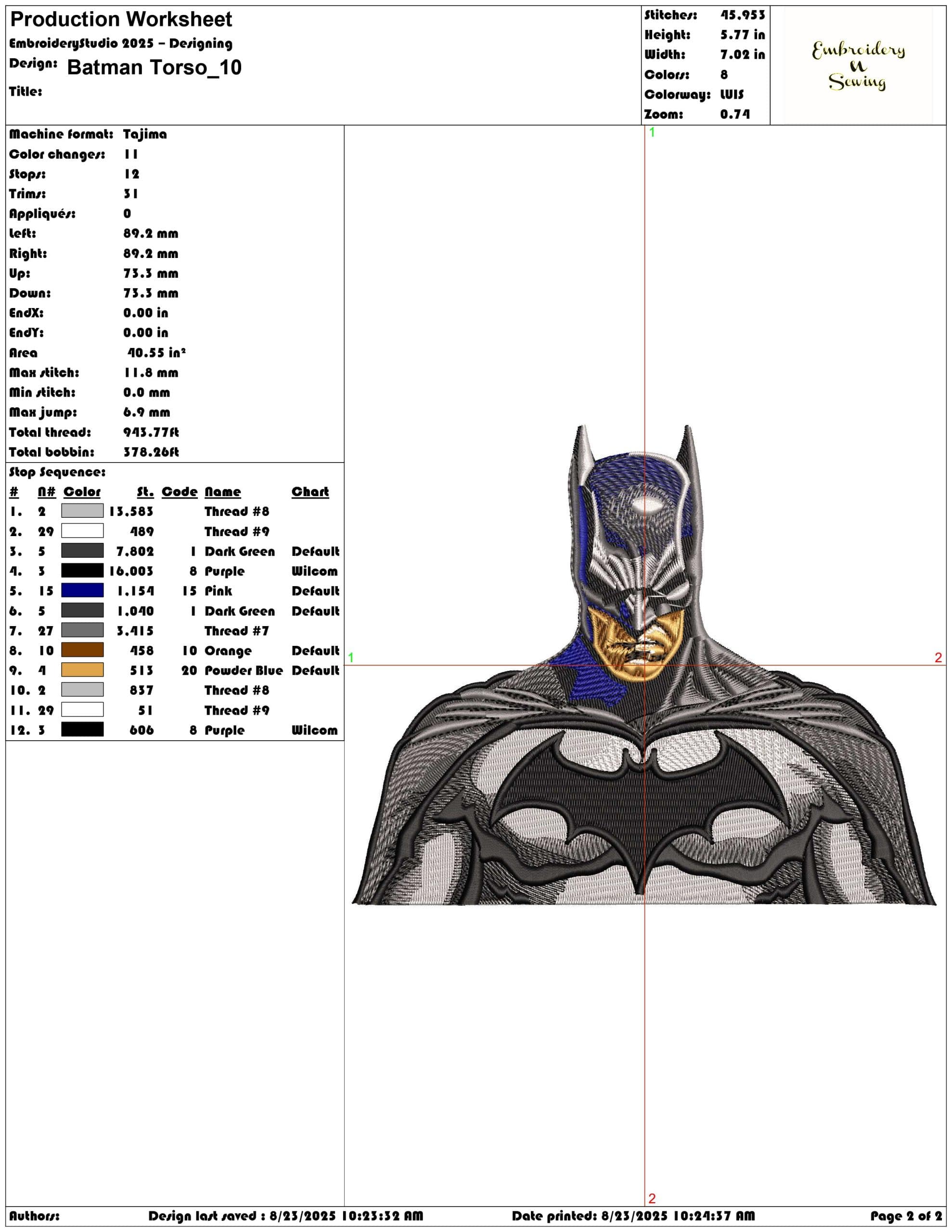 Batman Torso-Elegant embroidery design file - instant download — view 3