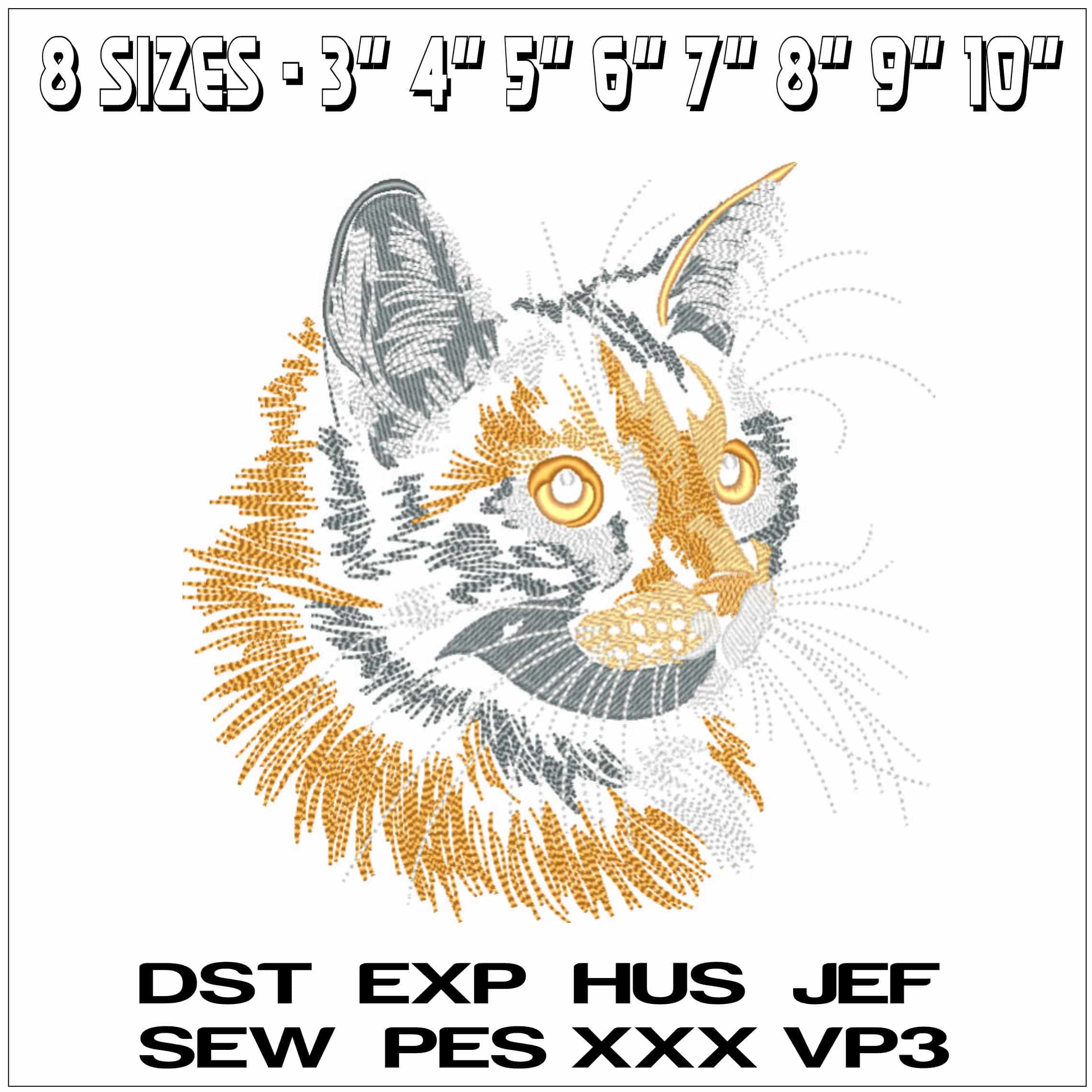 Cat Face side Lineart-Elegant embroidery design file - instant download — view 2