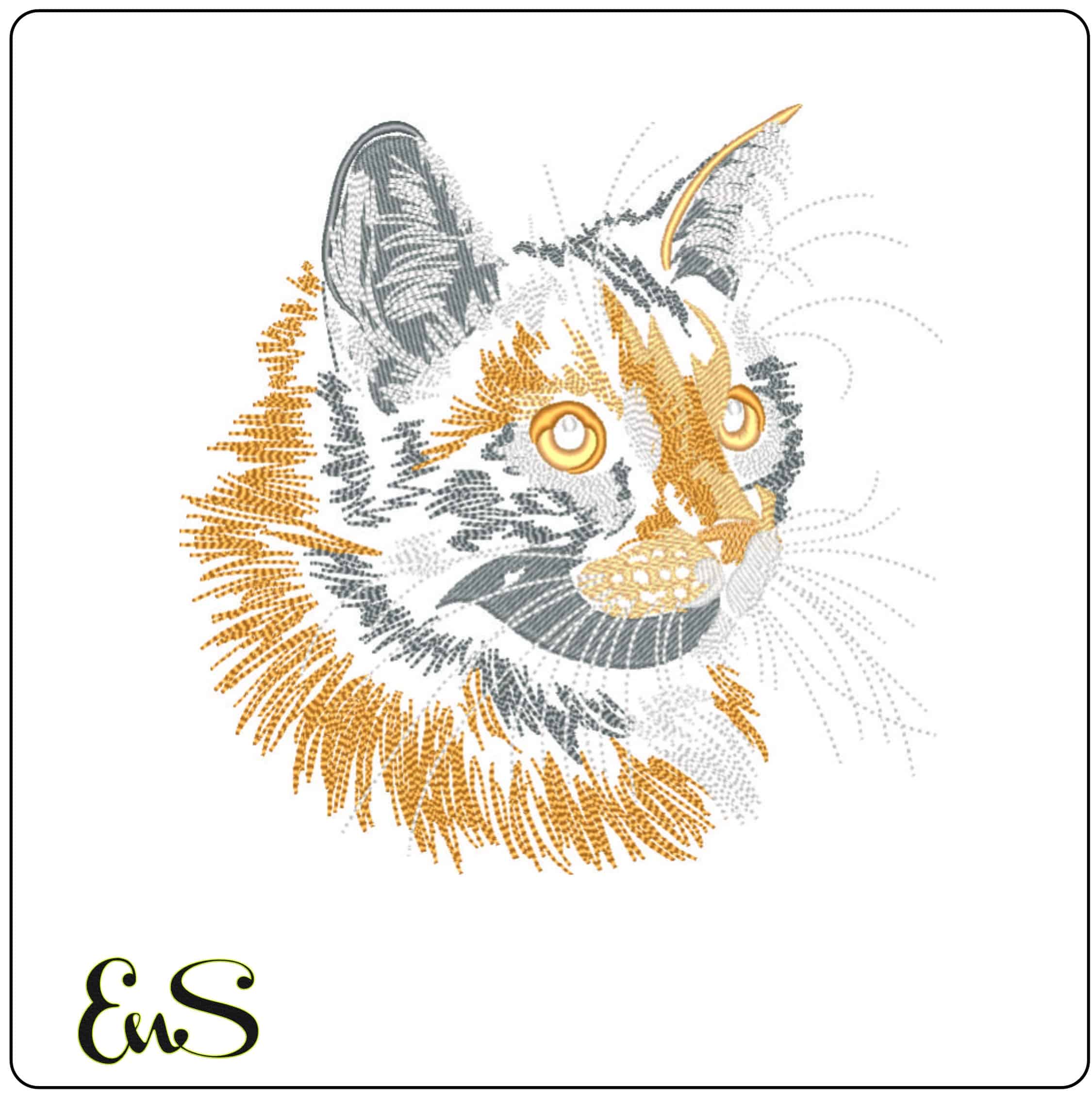 Cat Face side Lineart-Elegant embroidery design file - instant download