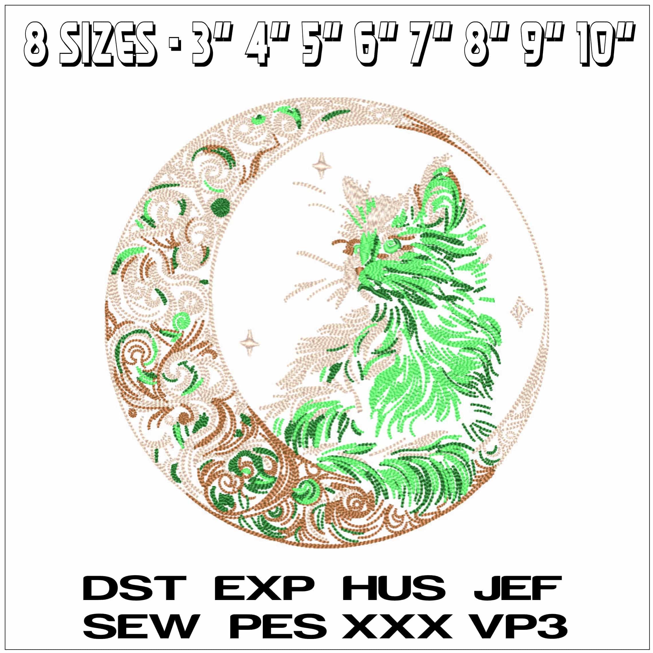 Cat in the Moon Line art-Elegant embroidery design file - instant download — view 2