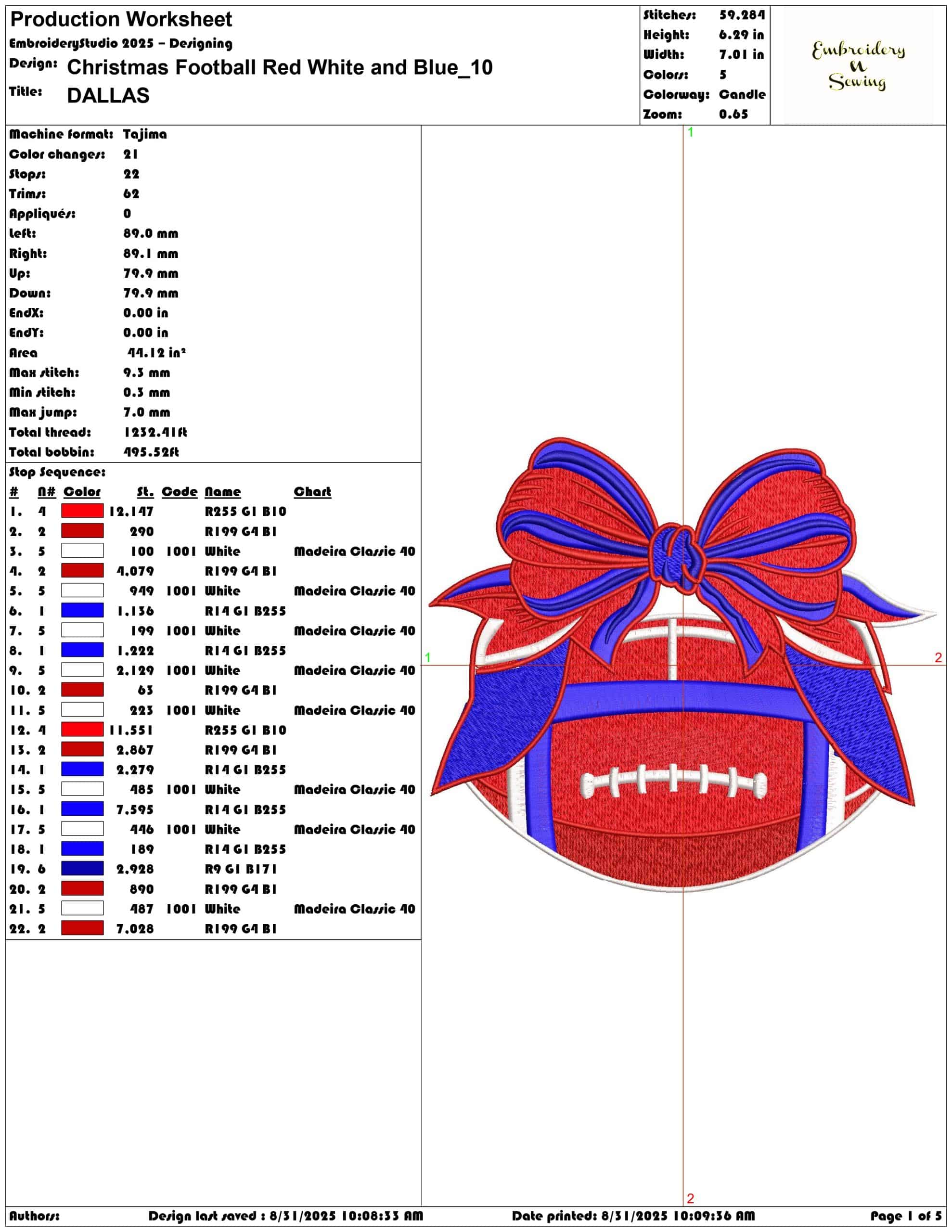 Christmas Football Red White and Blue-Elegant embroidery design file - instant download — view 3
