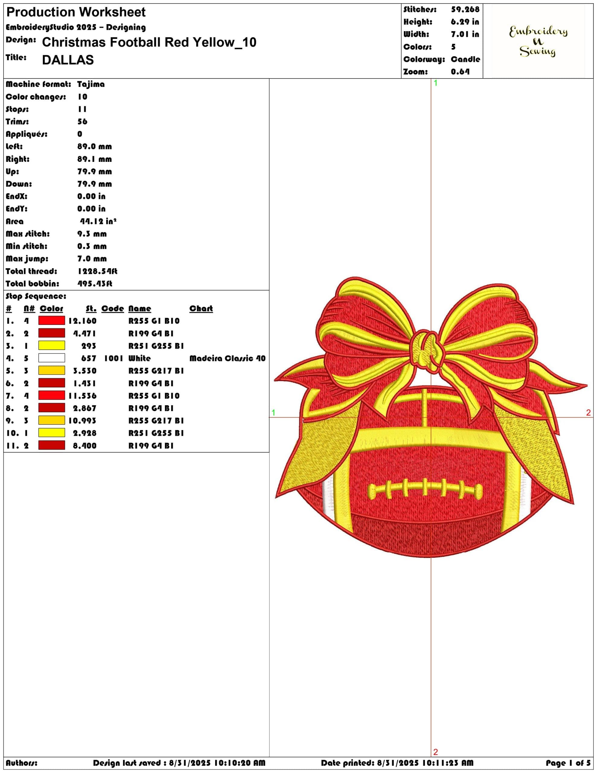 Christmas Football Red Yellow-Elegant embroidery design file - instant download — view 3