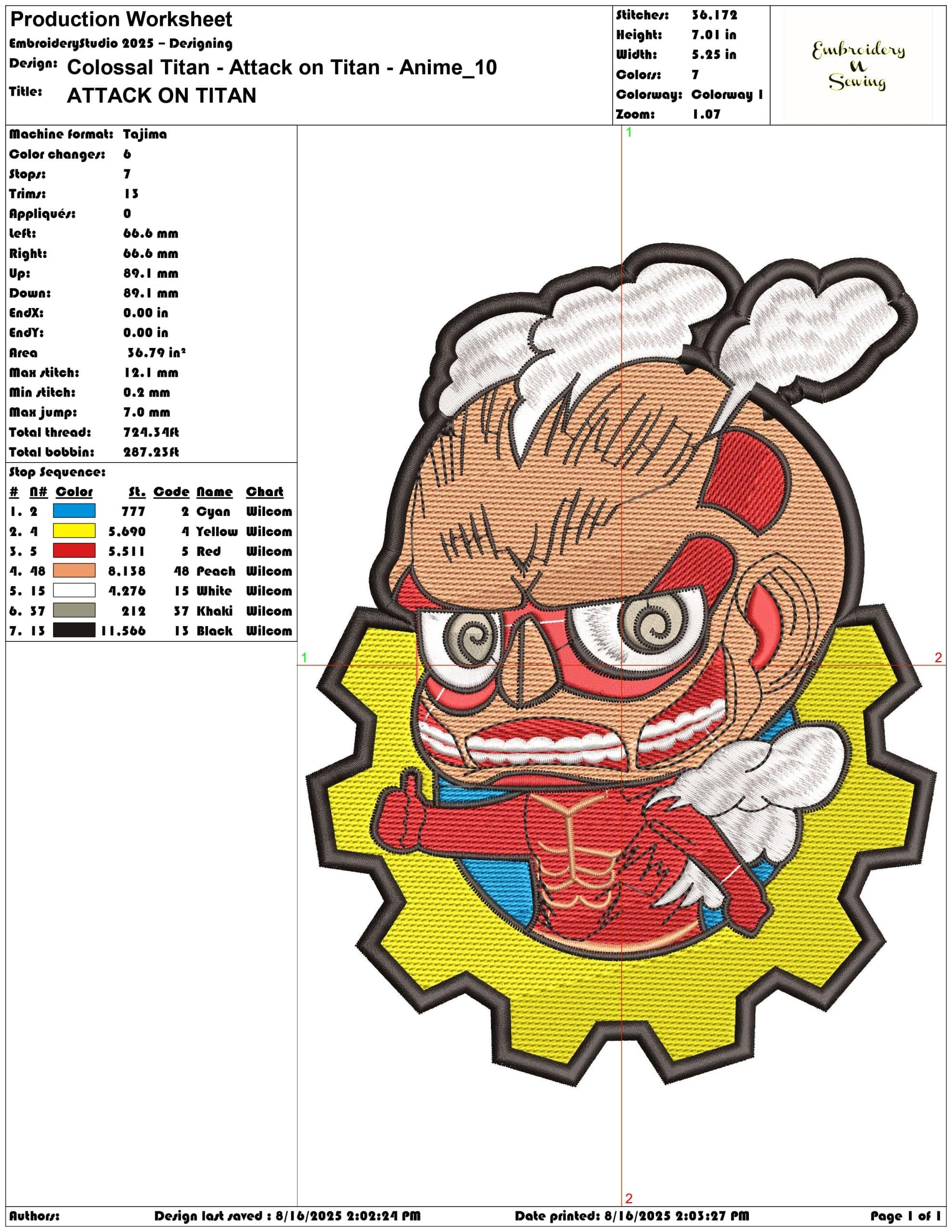 Colossal Titan - Attack on Titan - Anime-Elegant embroidery design file - instant download — view 3