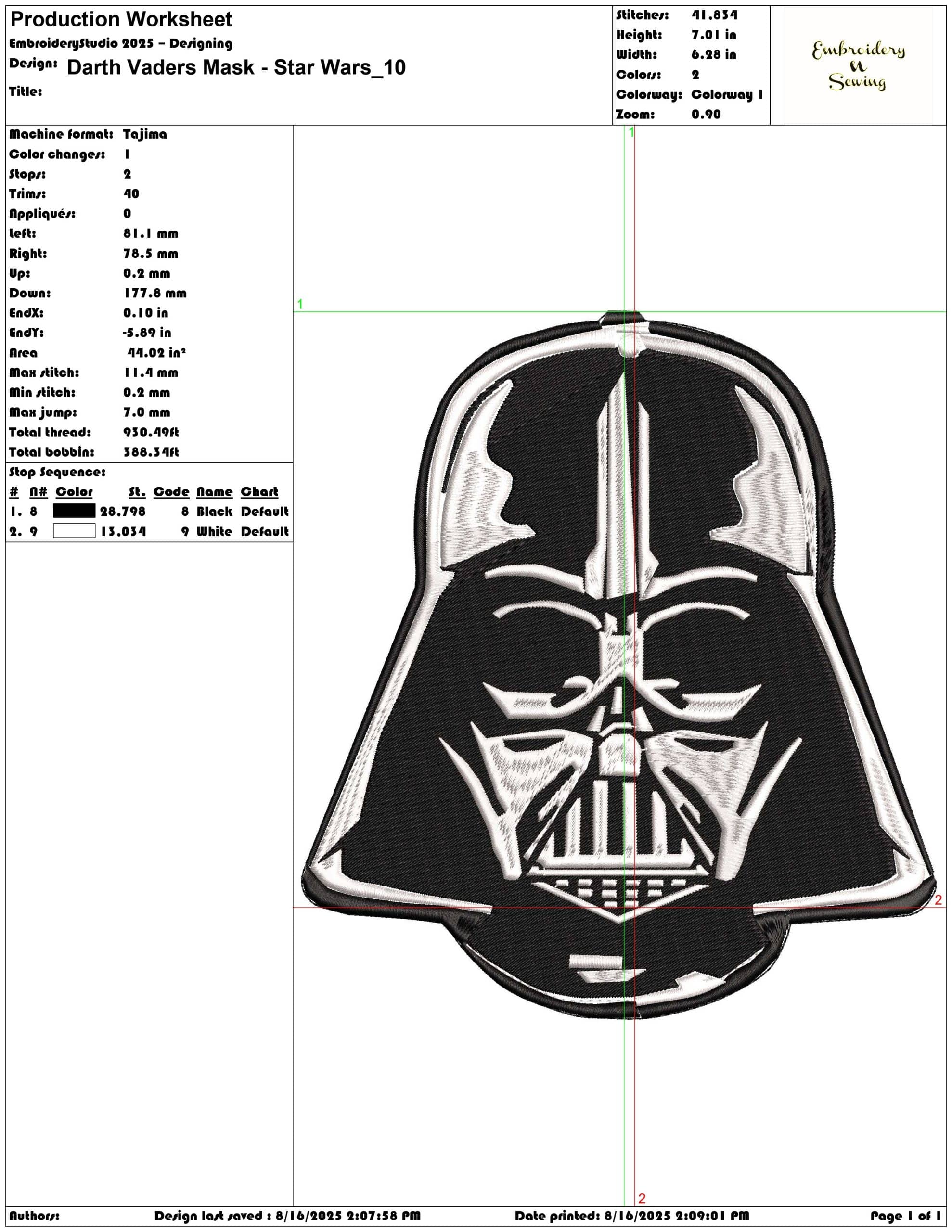 Darth Vaders Mask - Star Wars-Elegant embroidery design file - instant download — view 3