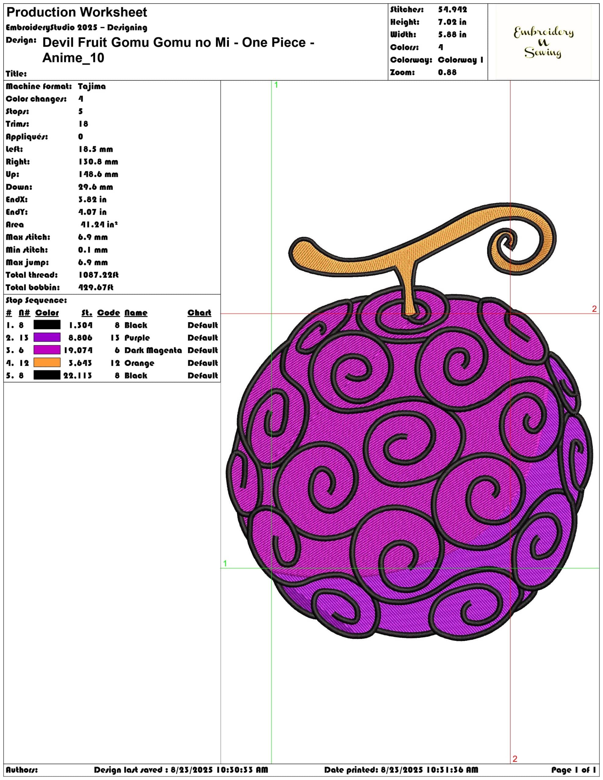 Devil Fruit Gomu Gomu no Mi - One Piece - Anime-Elegant embroidery design file - instant download — view 3