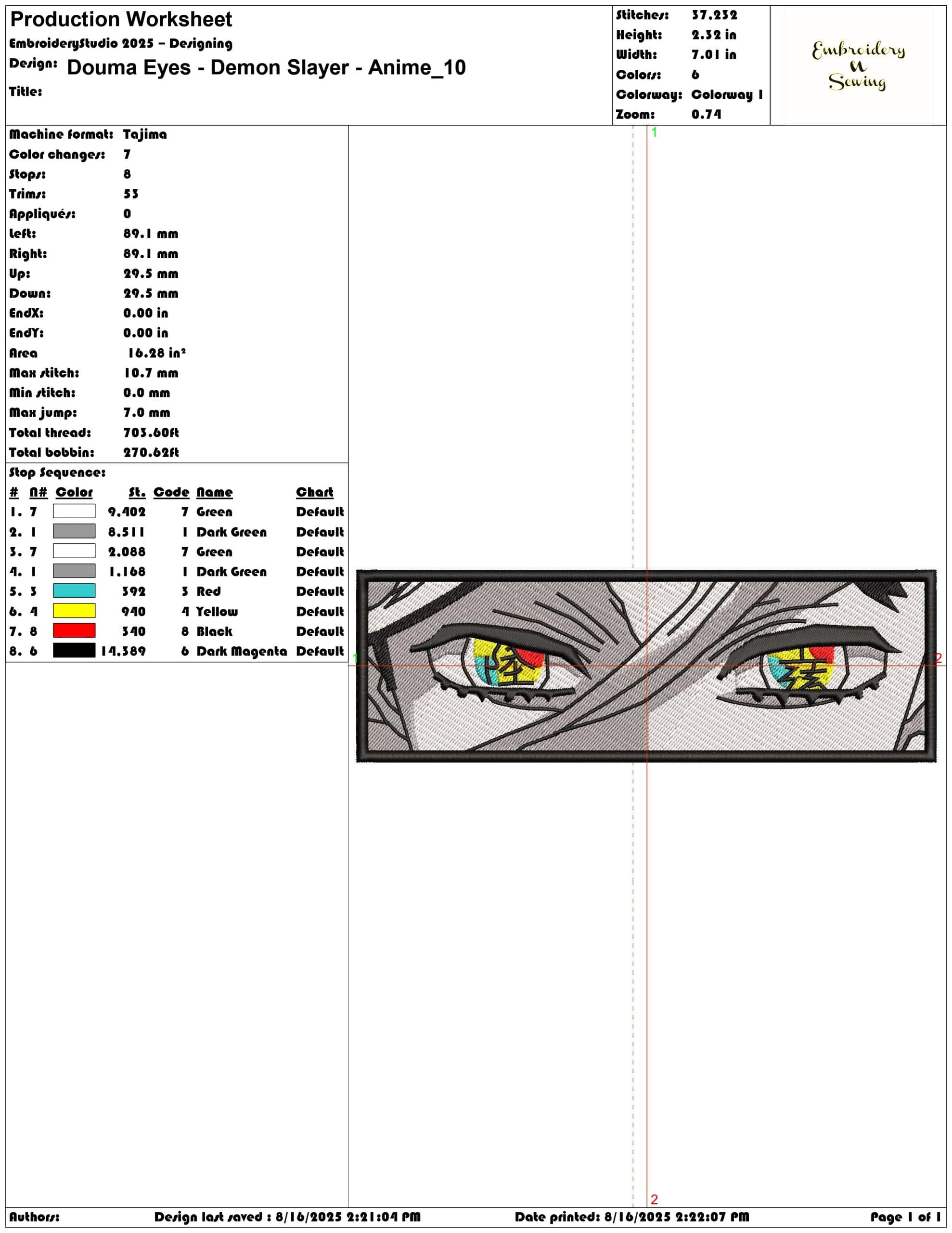 Douma Eyes - Demon Slayer - Anime-Elegant embroidery design file - instant download — view 3