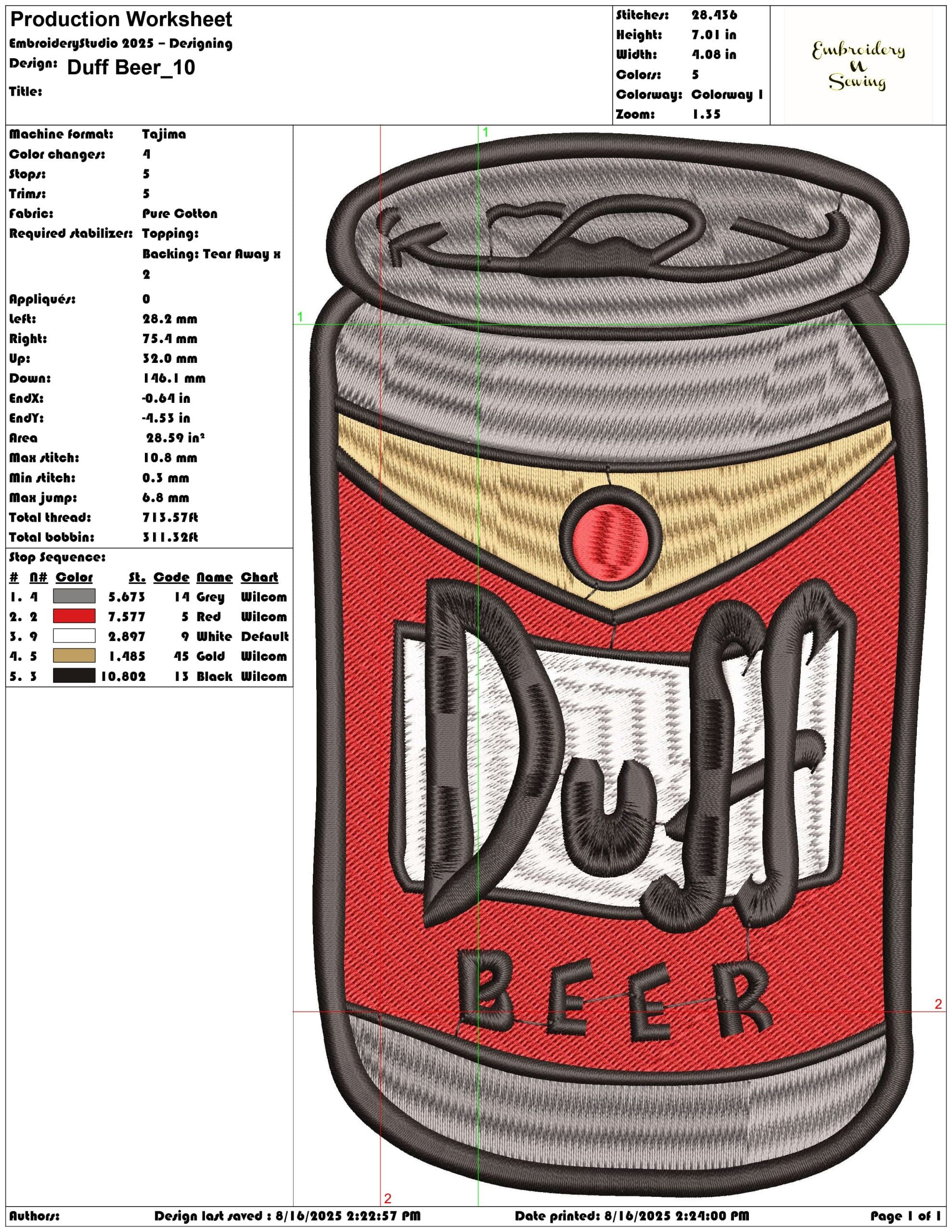 Duff Beer-Elegant embroidery design file - instant download — view 3
