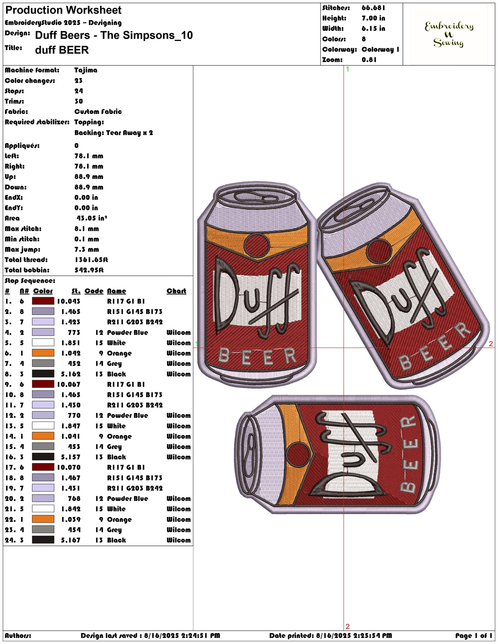 Duff Beers - The Simpsons-Elegant embroidery design file - instant download — view 3