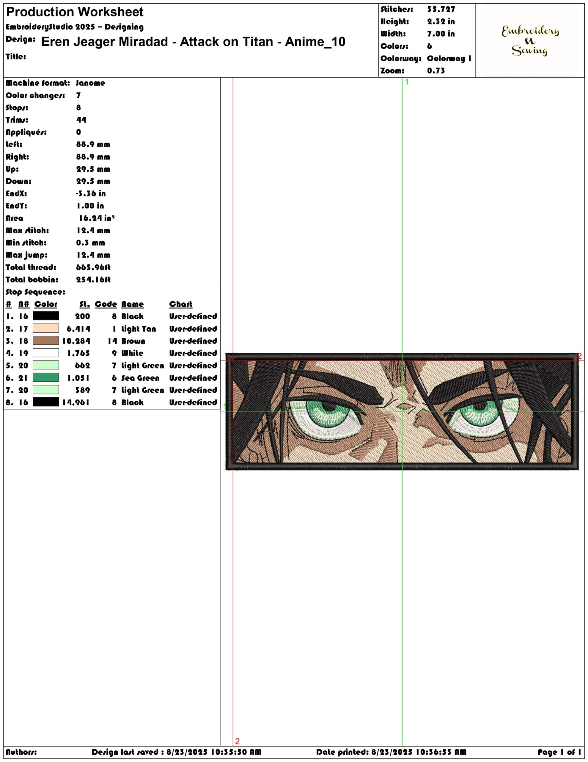 Eren Jeager Miradad - Attack on Titan - Anime-Elegant embroidery design file - instant download — view 3