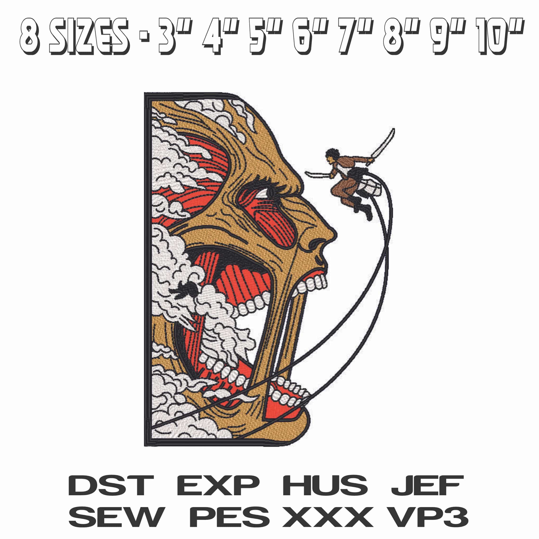 Eren vs Titan Colosal - Attack on Titan - Anime-Elegant embroidery design file - instant download — view 2