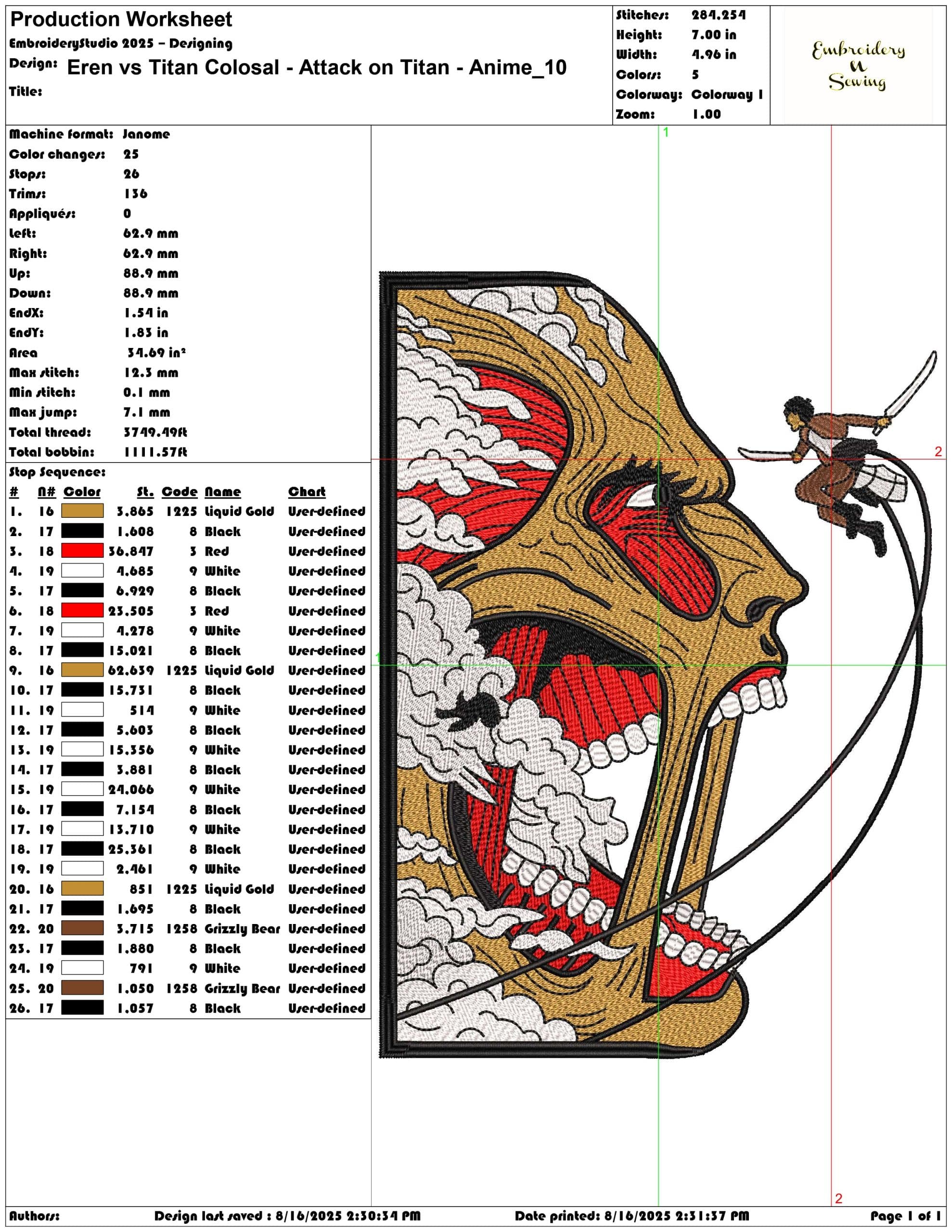 Eren vs Titan Colosal - Attack on Titan - Anime-Elegant embroidery design file - instant download — view 3