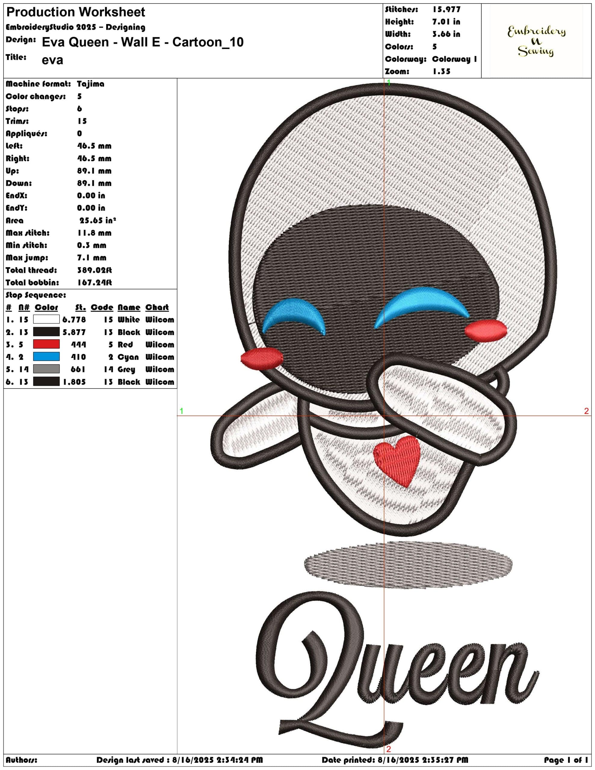 Eva Queen - Wall E - Cartoon-Elegant embroidery design file - instant download — view 3