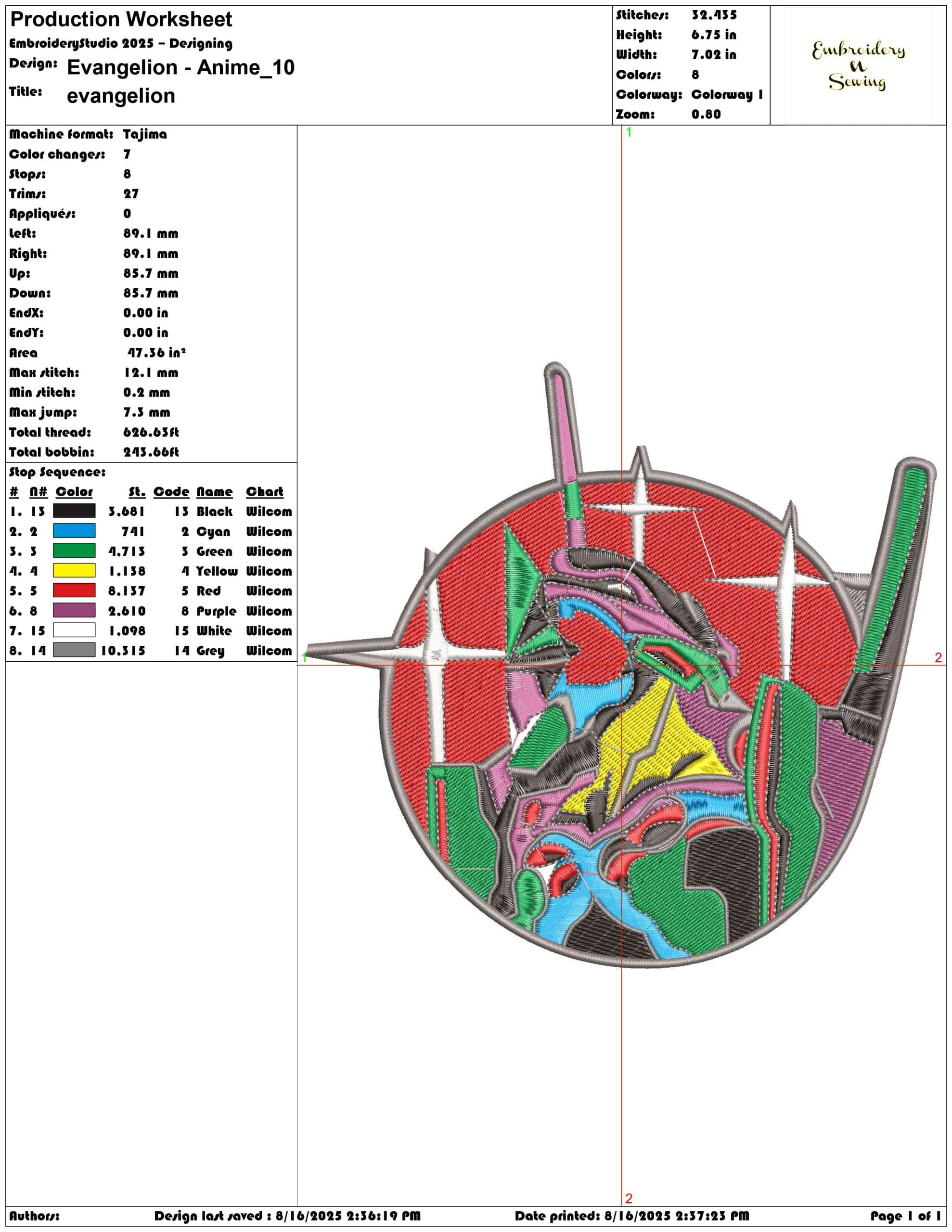 Evangelion - Anime-Elegant embroidery design file - instant download — view 3