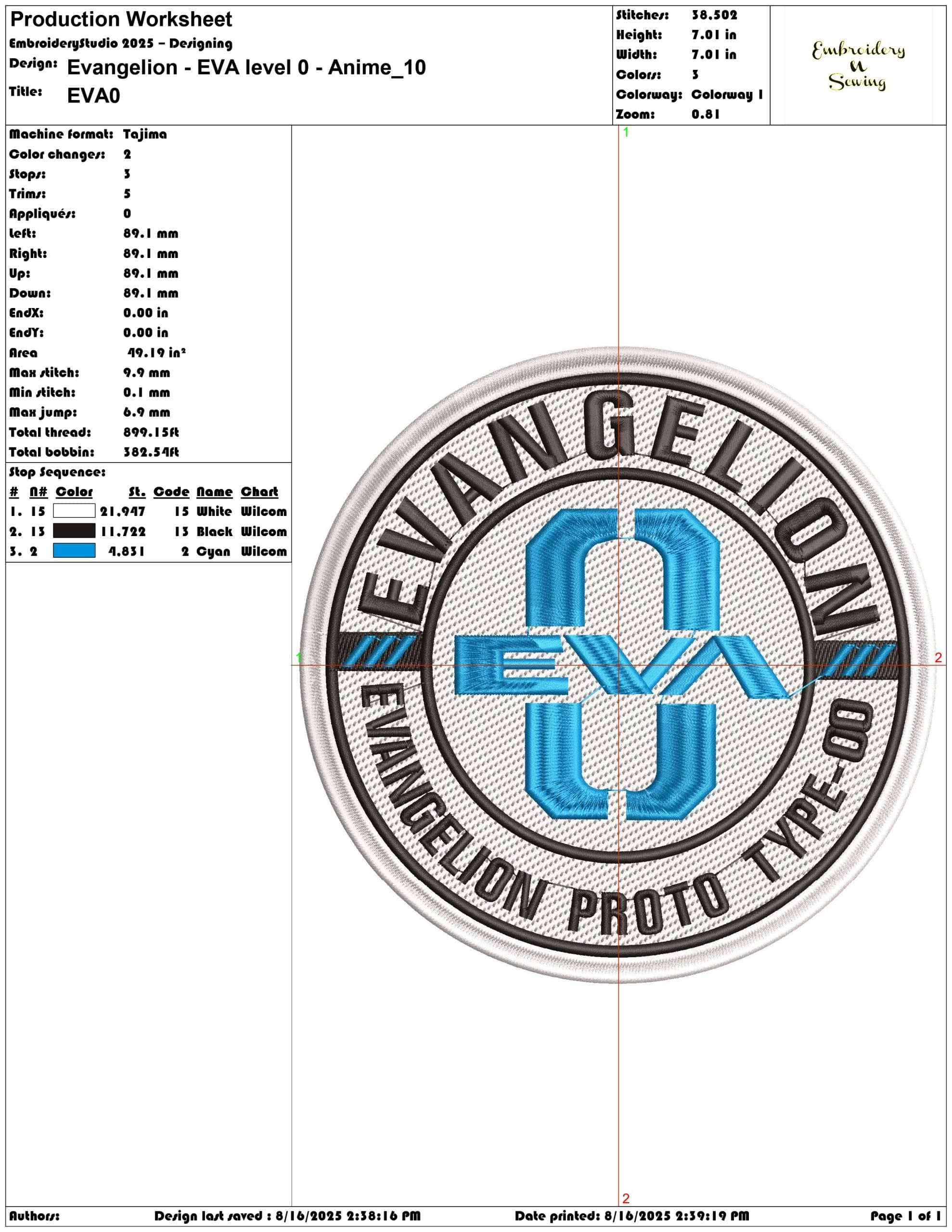 Evangelion - EVA level 0 - Anime-Elegant embroidery design file - instant download — view 3