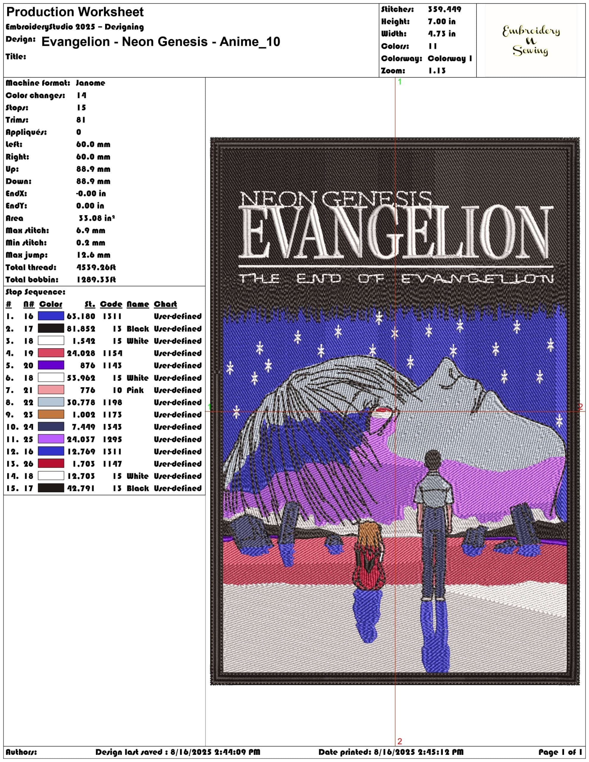 Evangelion - Neon Genesis - Anime-Elegant embroidery design file - instant download — view 3