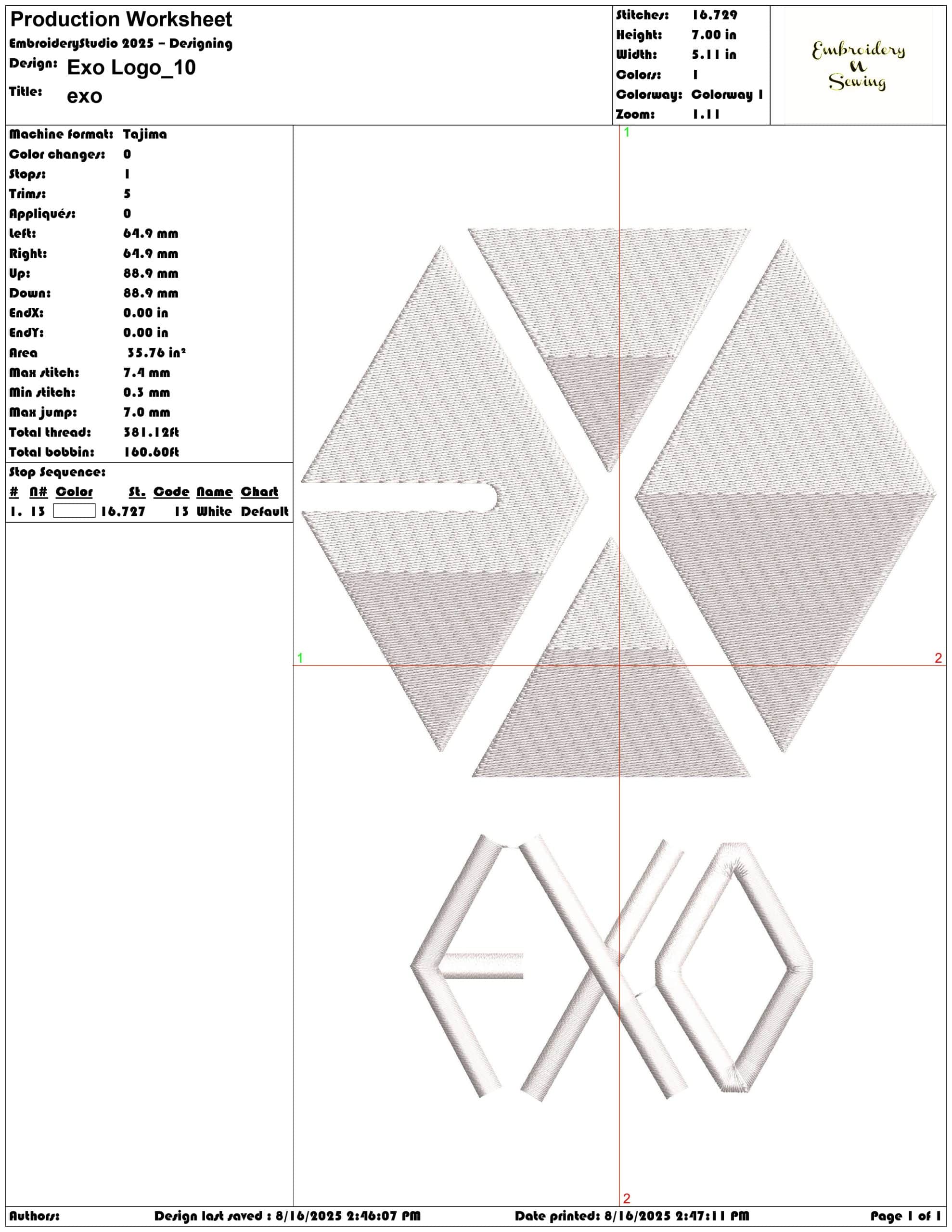 Exo Logo-Elegant embroidery design file - instant download — view 3