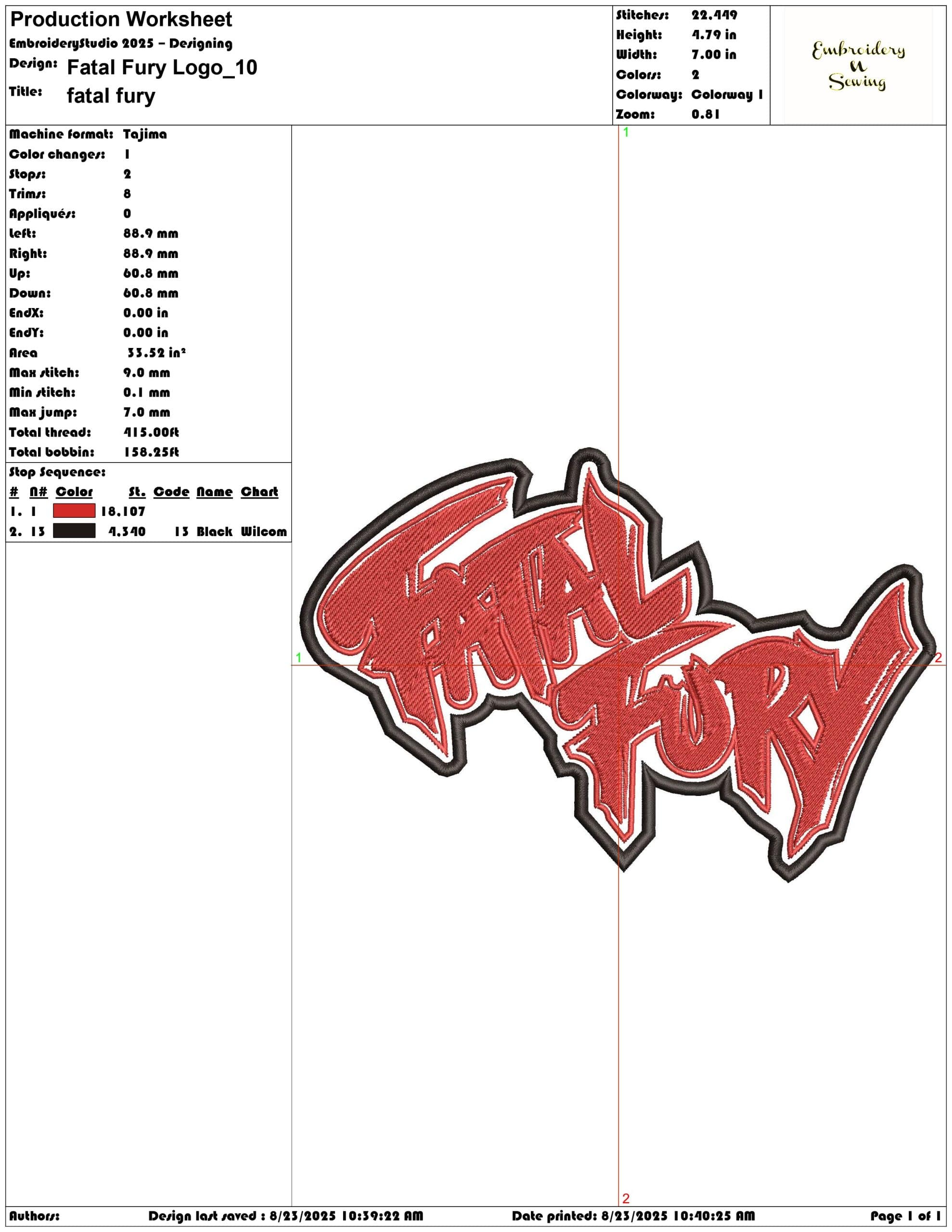 Fatal Fury Logo-Elegant embroidery design file - instant download — view 3