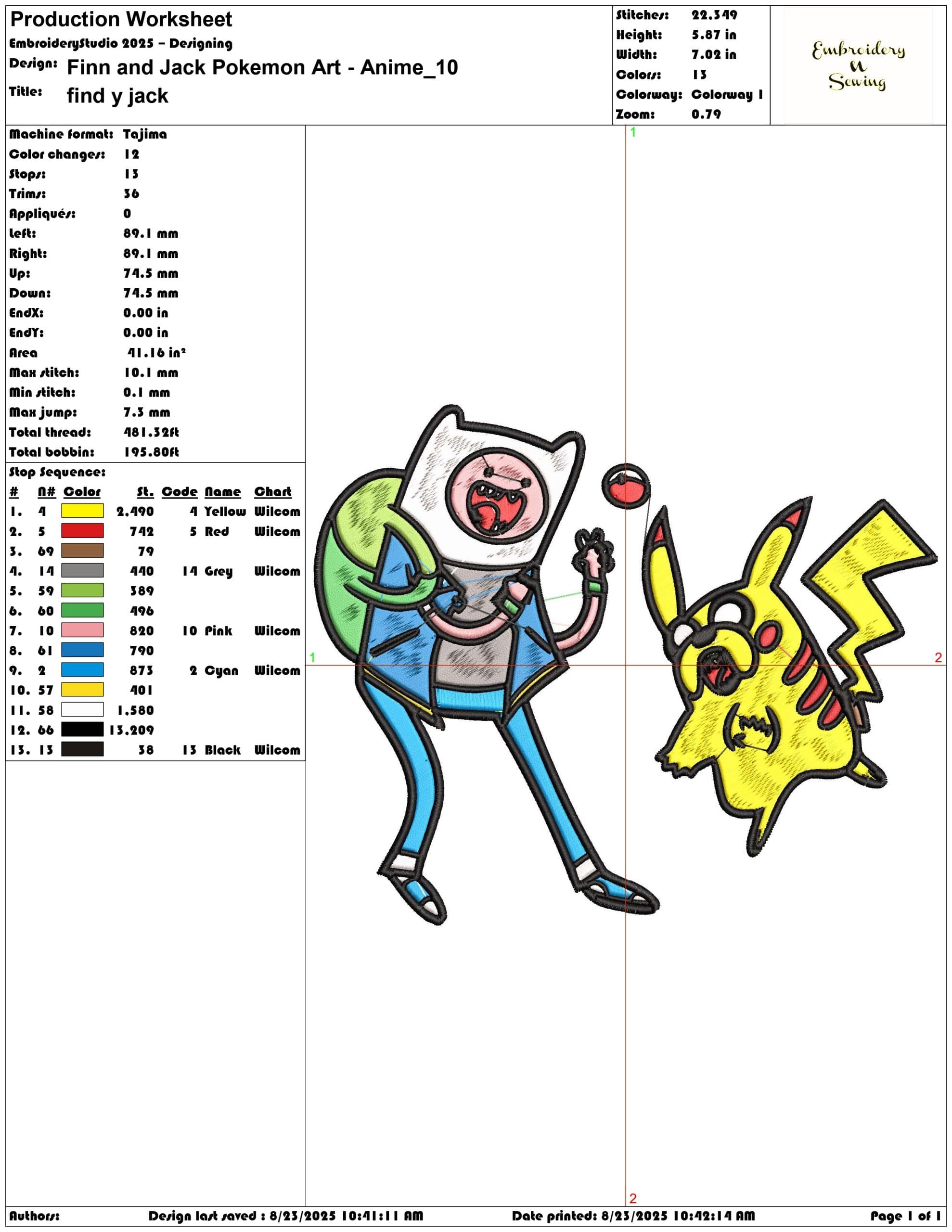 Finn and Jack Pokemon Art - Anime-Elegant embroidery design file - instant download — view 3