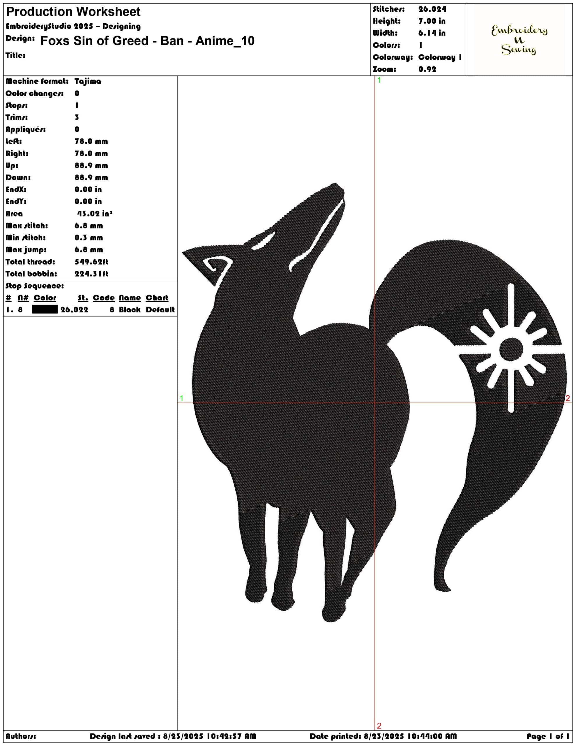 Foxs Sin of Greed - Ban - Anime-Elegant embroidery design file - instant download — view 3