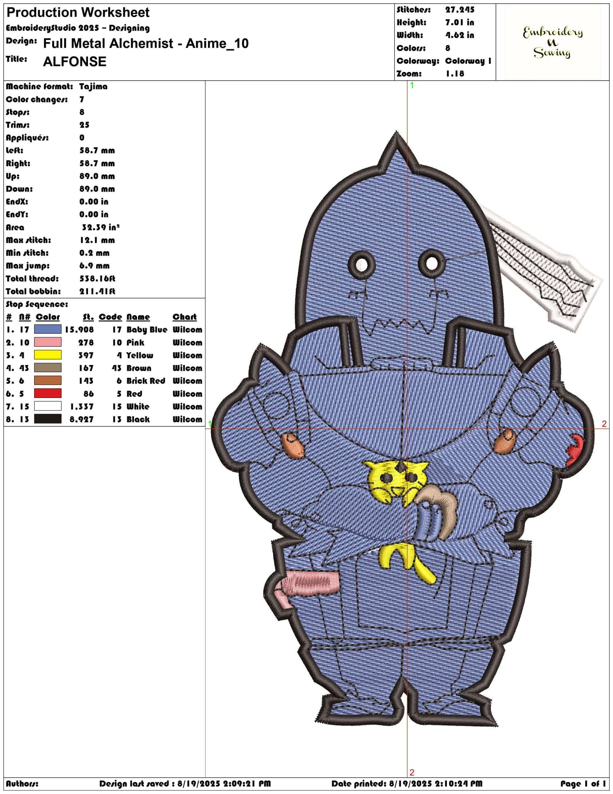 Full Metal Alchemist - Anime-Elegant embroidery design file - instant download — view 3