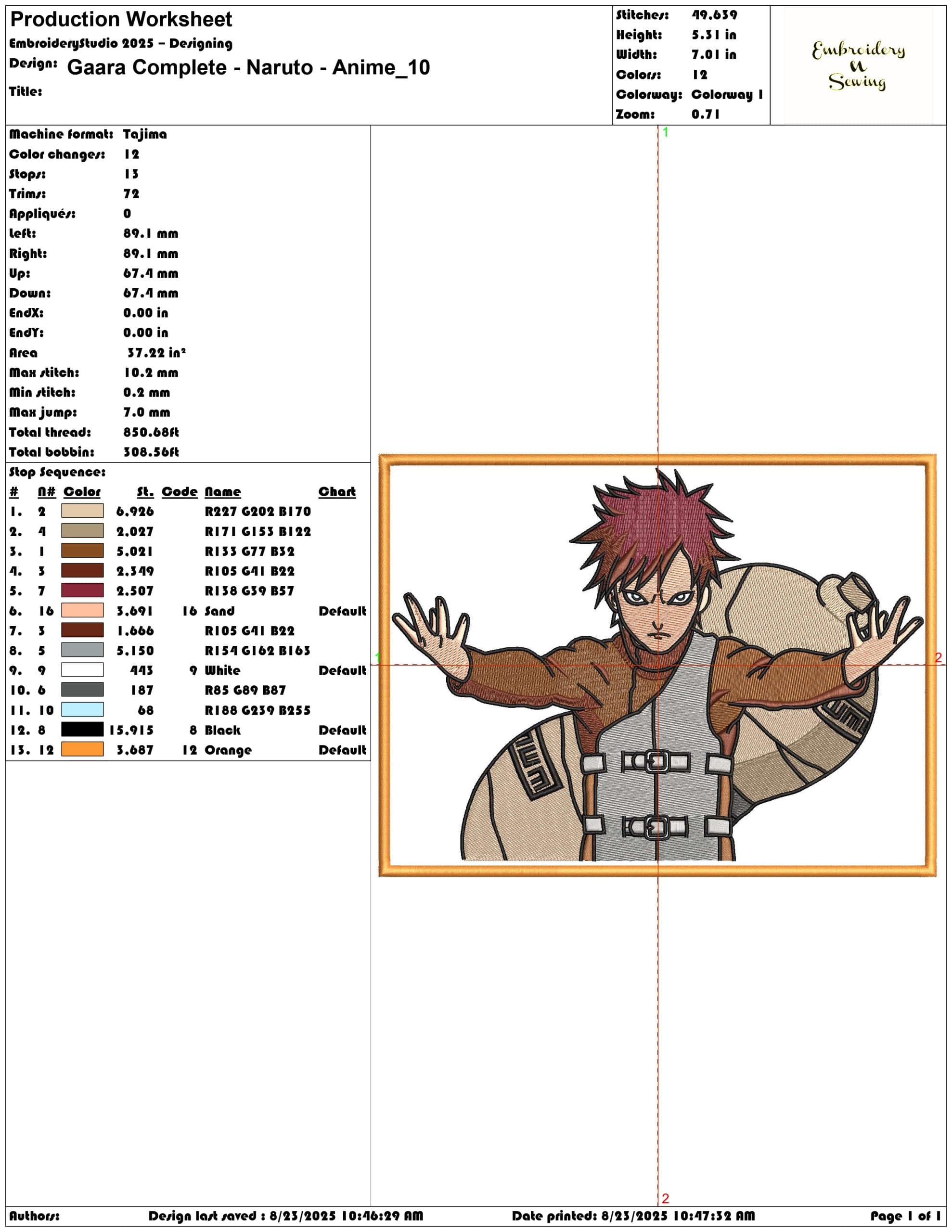 Gaara Complete - Naruto - Anime-Elegant embroidery design file - instant download — view 3