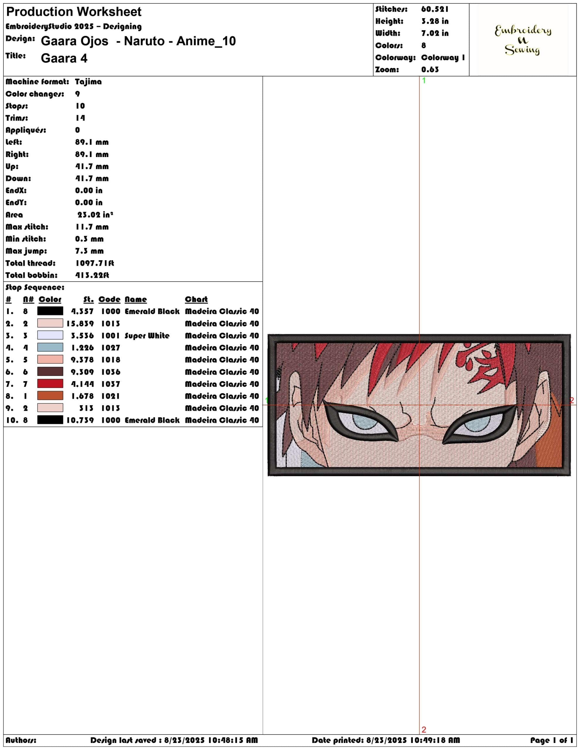 Gaara Ojos  - Naruto - Anime-Elegant embroidery design file - instant download — view 3