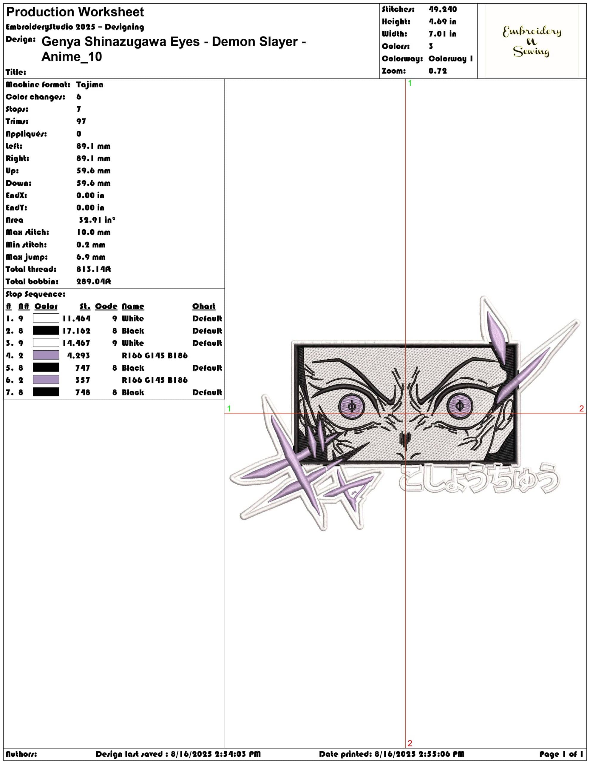 Genya Shinazugawa Eyes - Demon Slayer - Anime-Elegant embroidery design file - instant download — view 3